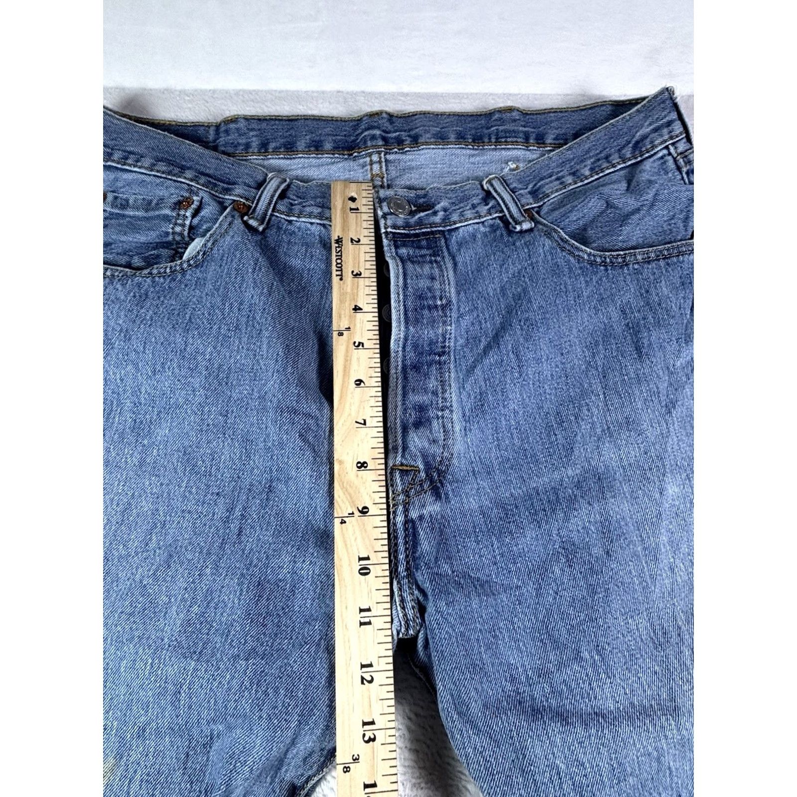 Levi's Levi's 501 Jeans Men's 38x32 Blue Medium Wash Distressed Denim Button Fly Regular Fit 5-Pocket Vintage: No 90s Theme) Mens Size US 38 / EU 54 - 3 Thumbnail