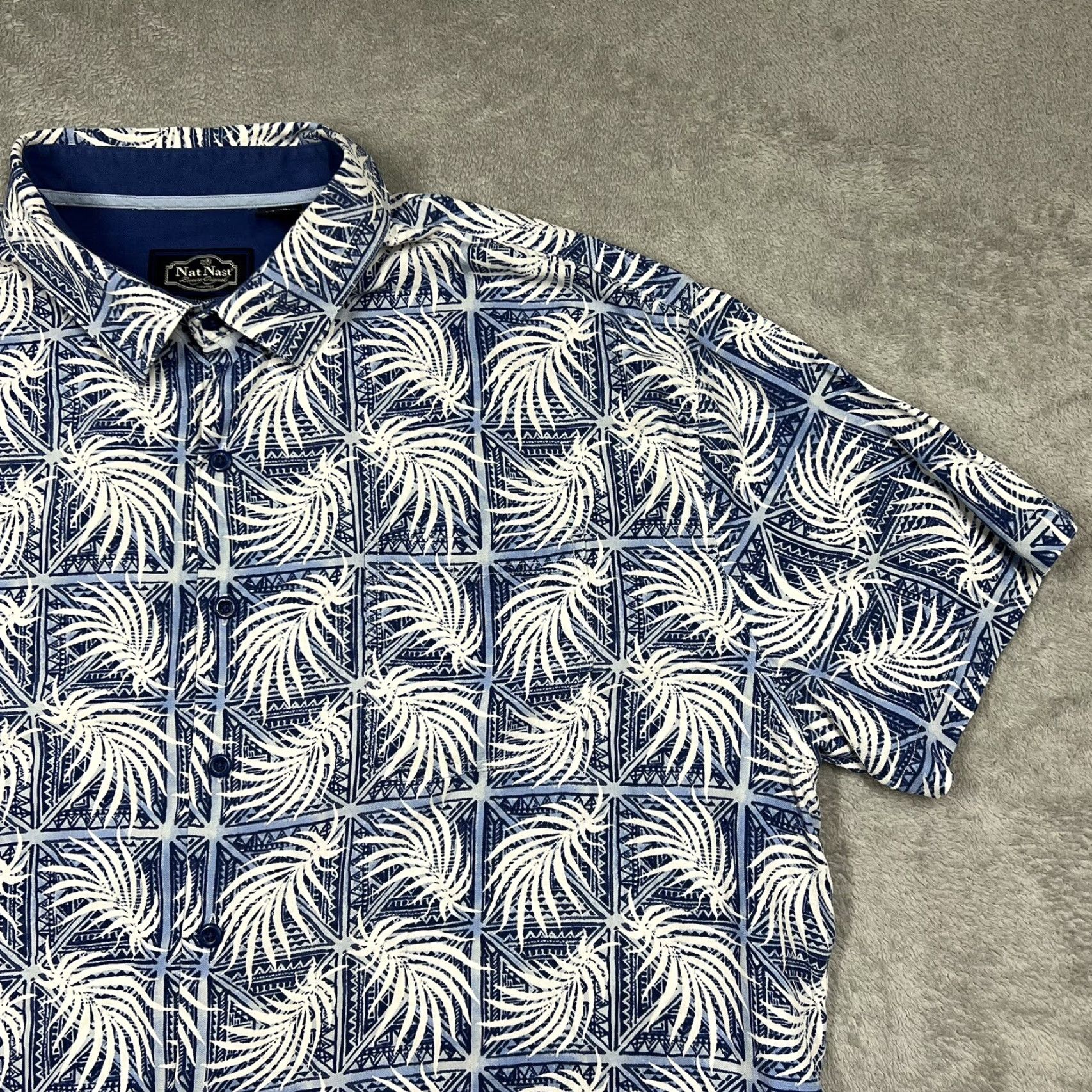 Nat Nast Nat Nast Button-Up Shirt Men Hawaiian Blue Floral Leaf Silk Cotton 2XL Casual Geometric Microfiber Buttons Short Sleeve Collared Spread Vintage No Size US XXL / EU 58 / 5 - 2 Thumbnail