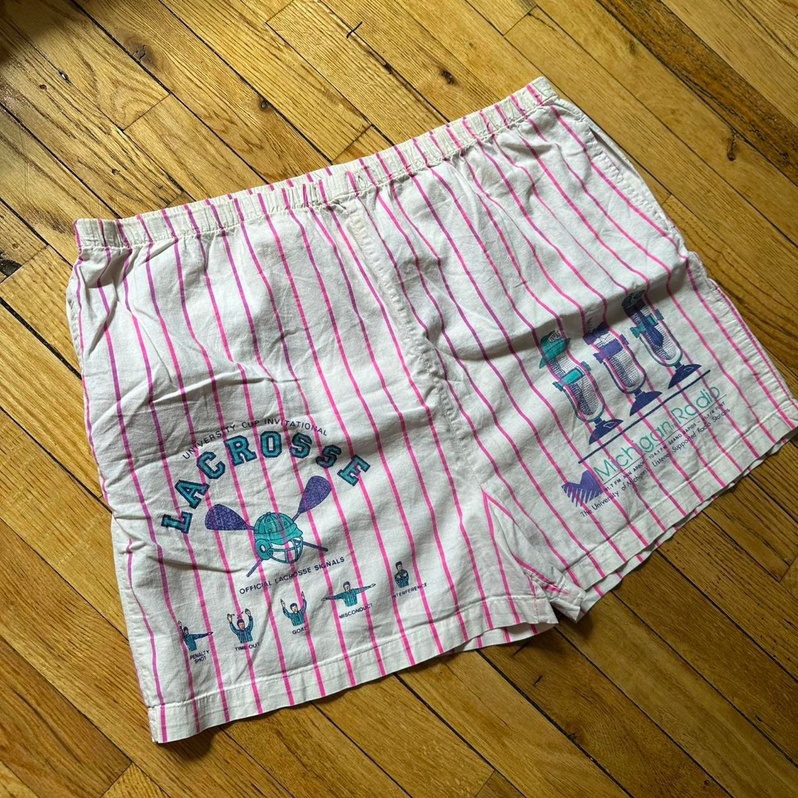 Vintage Vintage 80s Michigan Lacrosse Stripped Pink Gym Sleep Shorts Size US 34 / EU 50 - 3 Thumbnail