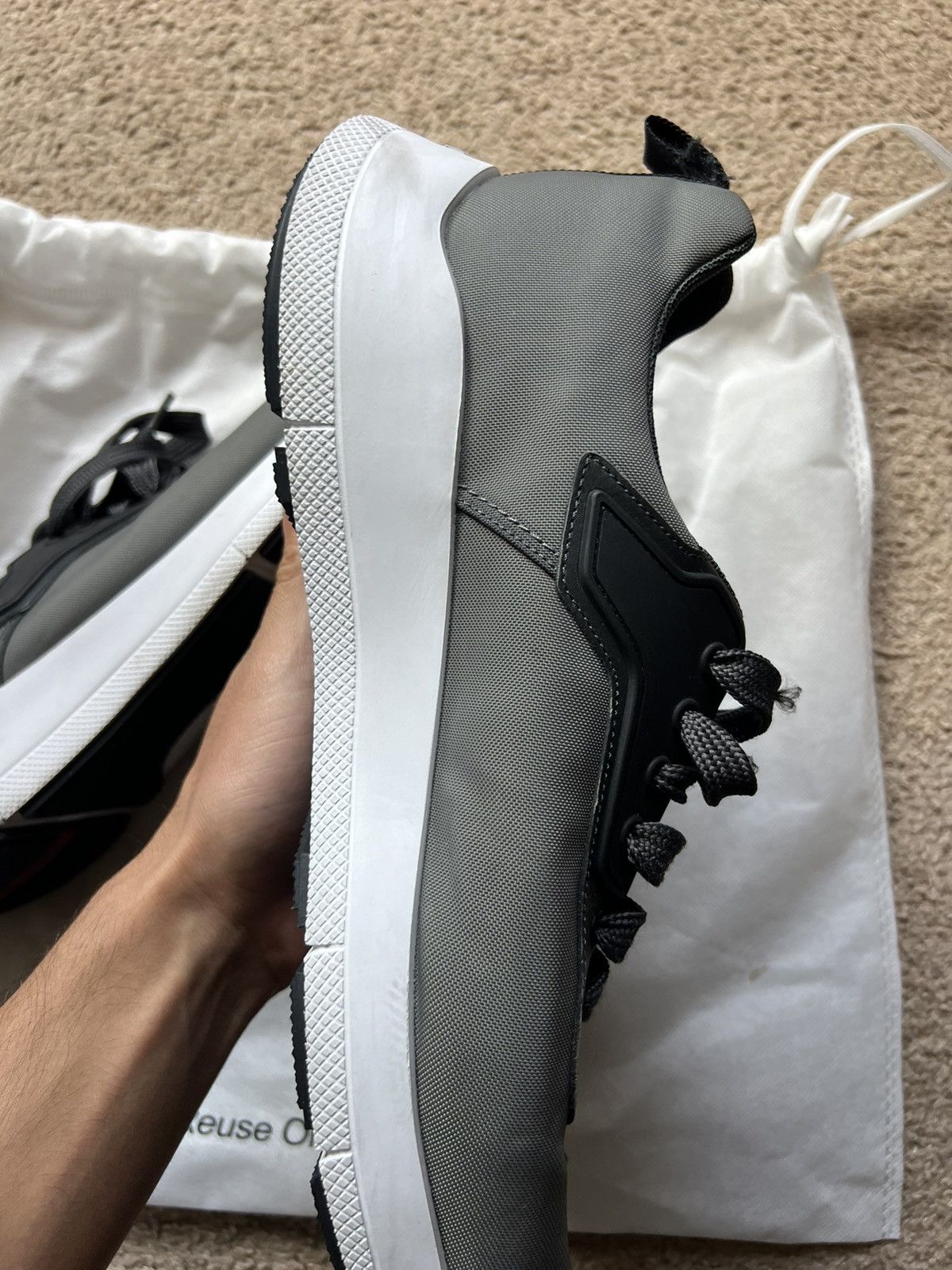 Prada PRADA Men's Black Gray White Lace Up Sneakers Low Top Size US 10.5 / EU 43-44 - 14 Thumbnail