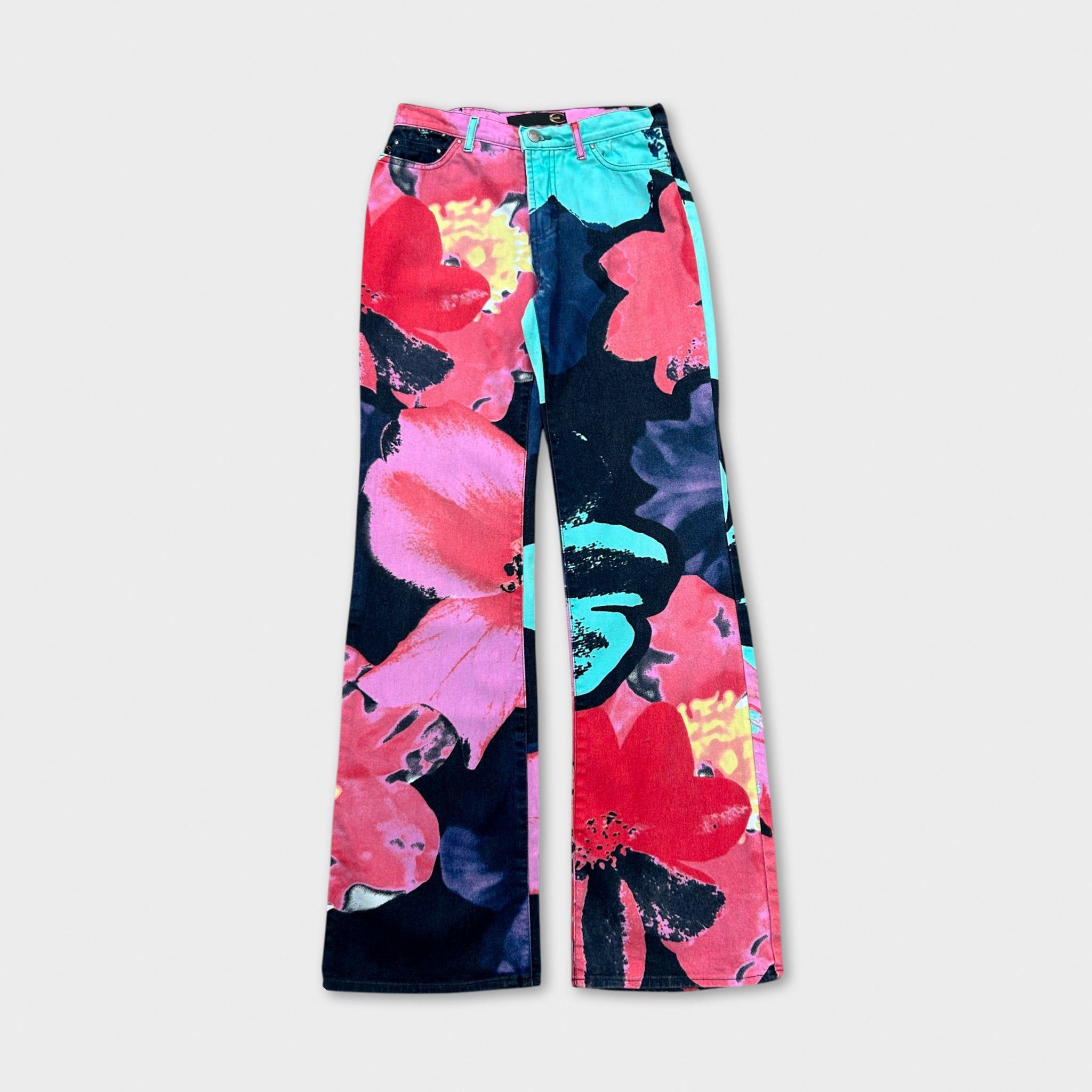 Just Cavalli Just Cavalli 2000s Floral Multicolor Flared Denim Pants Size US 28 / EU 44 - 1 Thumbnail