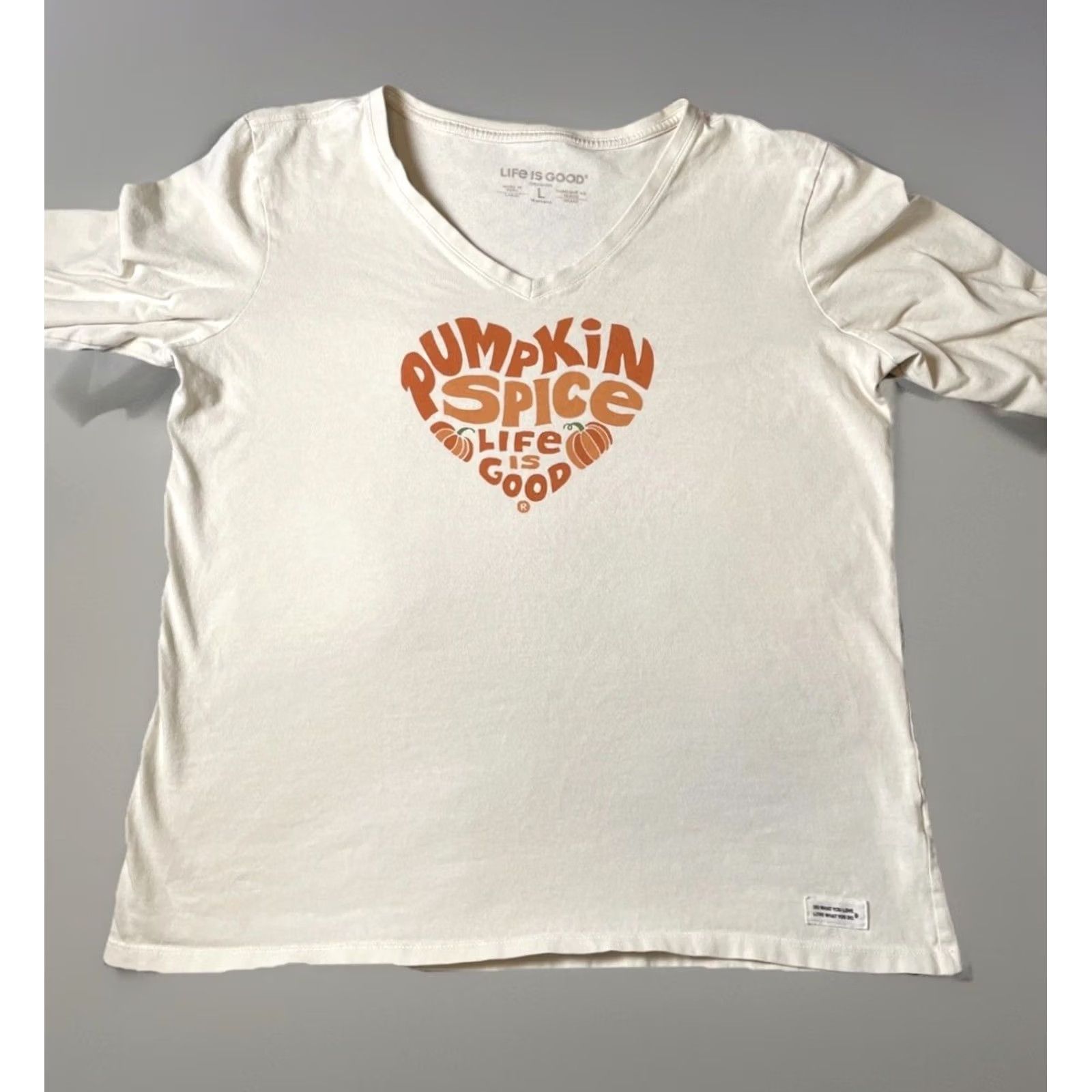 Life is Good Life is Good Pumpkin Spice T-shirt Ivory Orange Heart Size L Womens Short Sleeve Size L / US 10 / IT 46 - 5 Thumbnail
