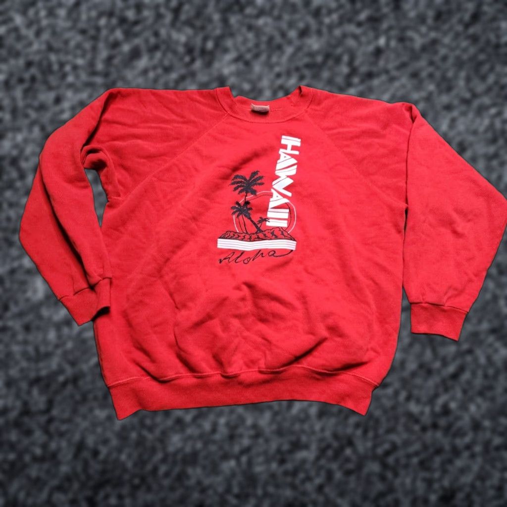 Hanes VINTAGE Hanes Red Graphic Print Mens XL Long Sleeve Crewneck Sweatshirt 80s Aloha Theme Size US XL / EU 56 / 4 - 1 Thumbnail