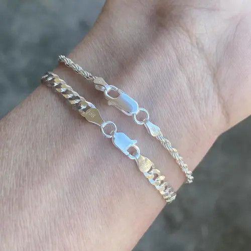 Sterling Silver Solid Silver Rope and Cuban Bracelet Set Size ONE SIZE - 2 Thumbnail