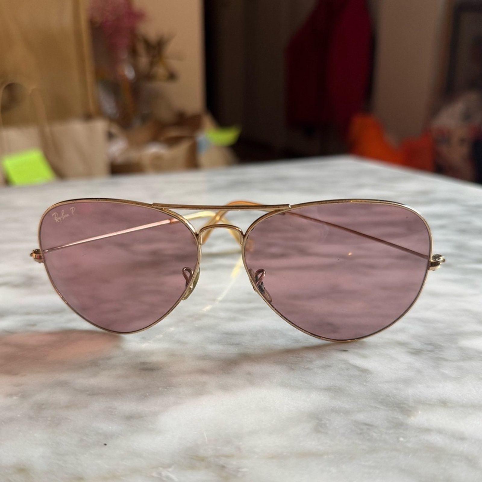RayBan Ray-Ban Vintage Gold Frame Sunglasses with Pink Lenses Size ONE SIZE - 1 Thumbnail