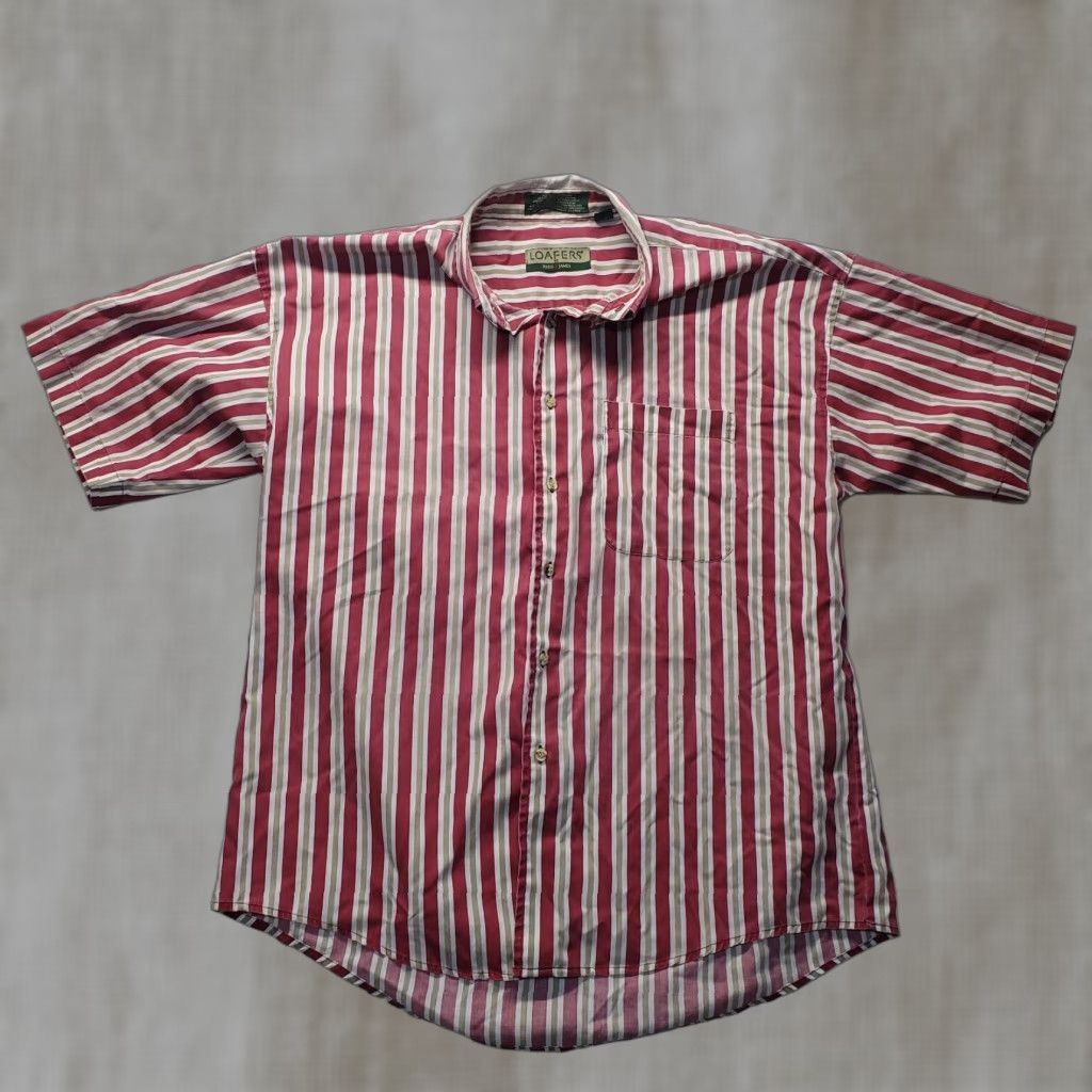 Vintage Loafers Shirt Red Striped Button Up Short Sleeve Adult Men XL Button-Down Collared Casual Shirt Size US XL / EU 56 / 4 - 1 Thumbnail