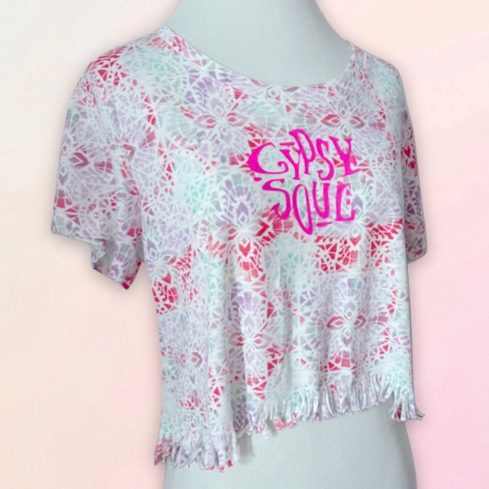 Aeropostale Gypsy Soul, Reworked, Kaleidoscope Print, Cropped Baby Tee Size S / US 4 / IT 40 - 13 Thumbnail