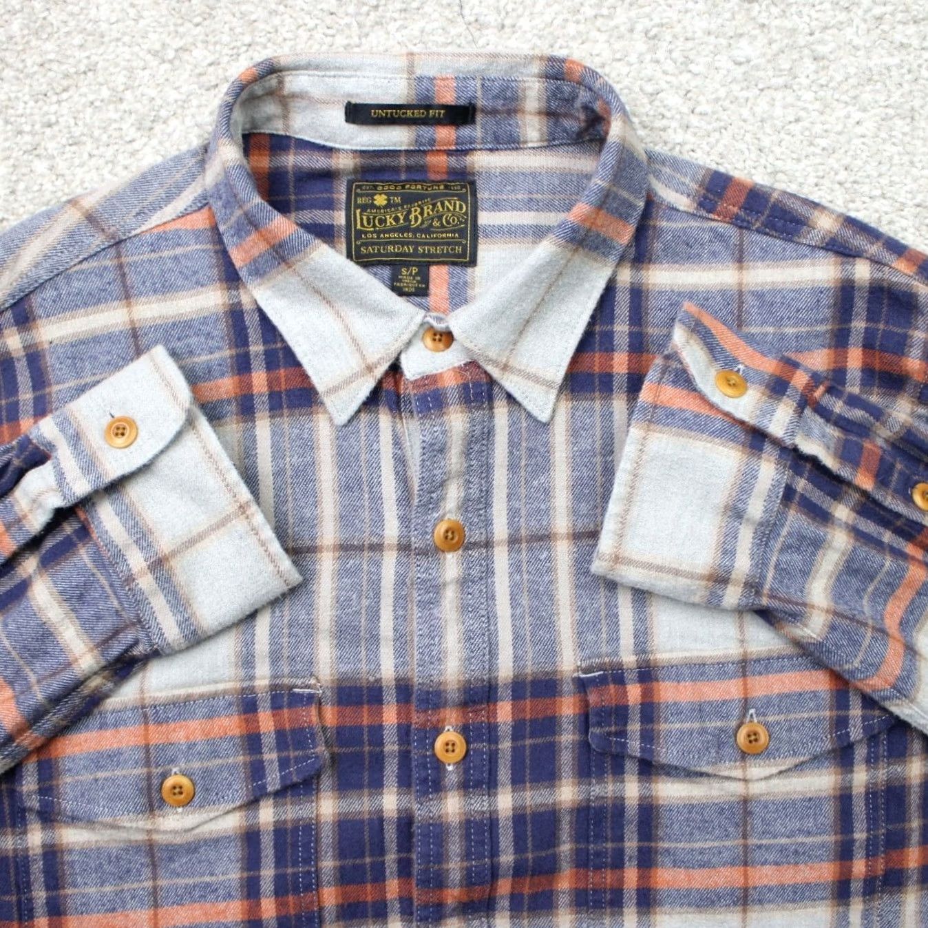 Lucky Brand Lucky Brand Shirt Men Small Blue Plaid Slim Fit Long Sleeve Button-Up Untucked Western Style Size US S / EU 44-46 / 1 - 2 Thumbnail
