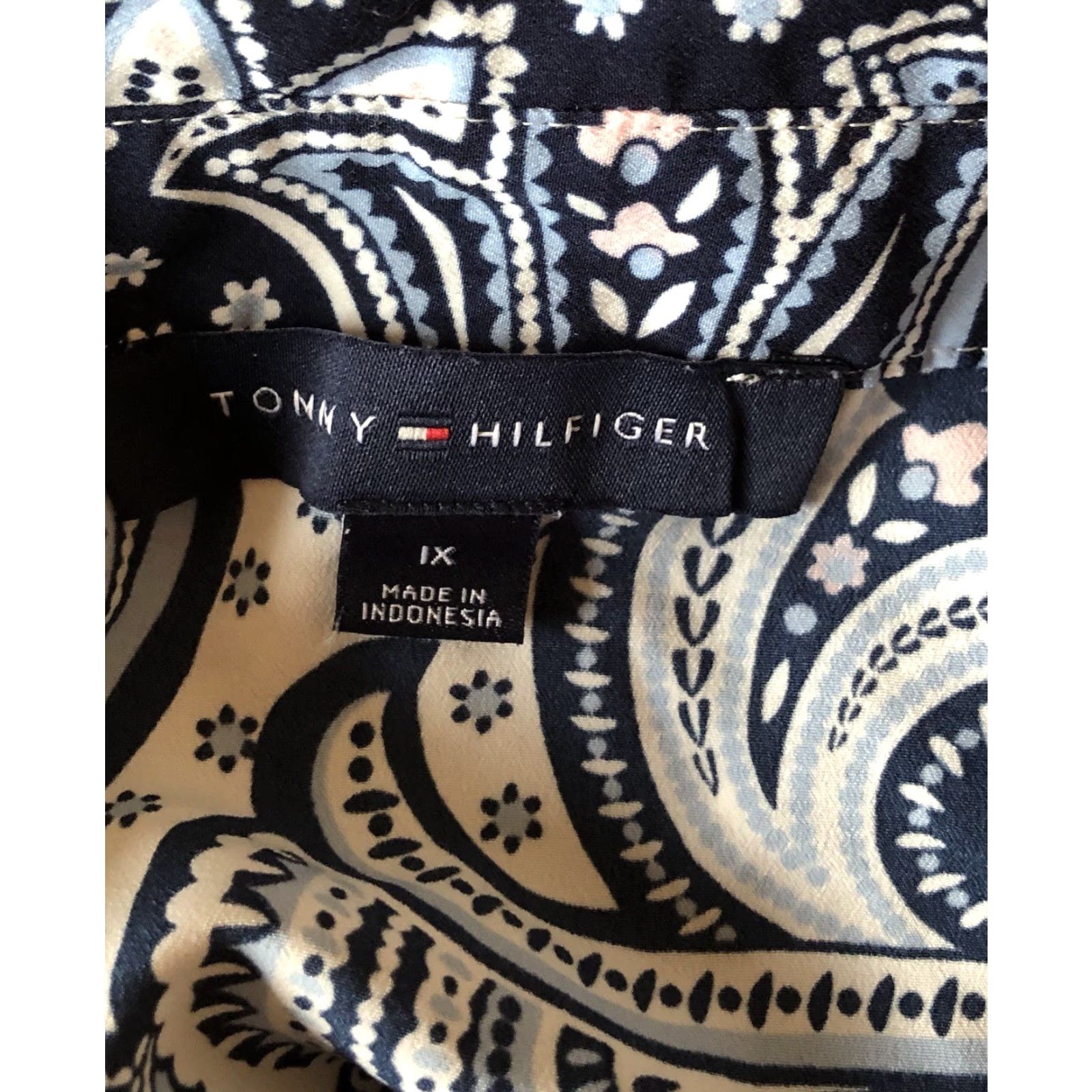 Tommy Hilfiger Tommy Hilfiger Top 1X Blue/Wht Paisley Sash Tie long Sleeves Button Boho Hippie Size XL / US 12-14 / IT 48-50 - 5 Thumbnail