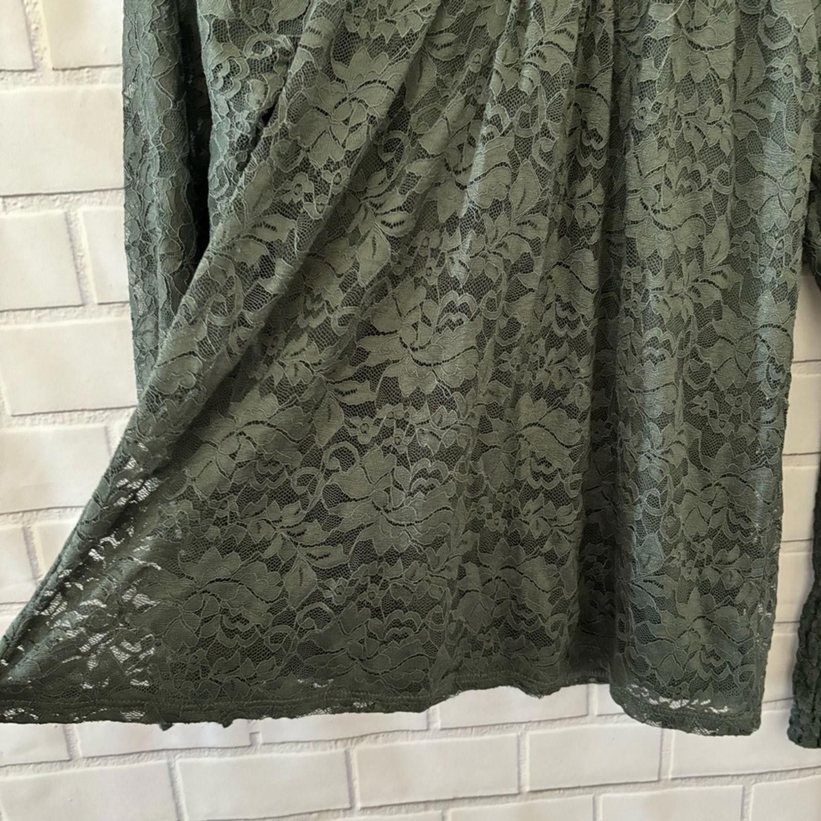 Other Elegant Olive Green Lace Long Sleeve Blouse with Ruffle Neck Size S / US 4 / IT 40 - 6 Thumbnail