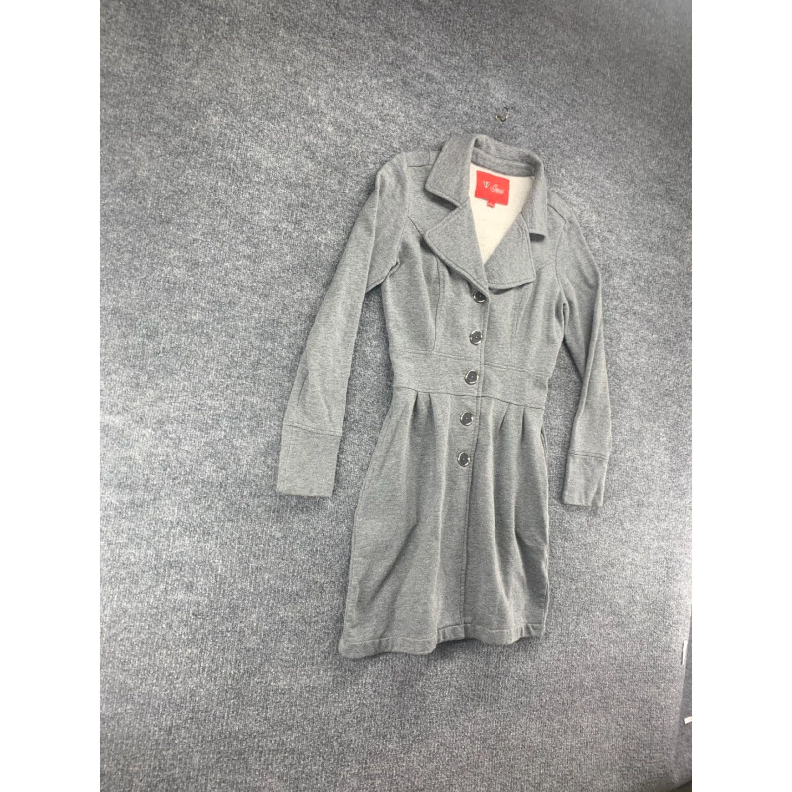 Guess GUESS Coat Womens Small Gray Overcoat Button Down Single Breasted Cotton Blend Pockets Size S / US 4 / IT 40 - 2 Thumbnail