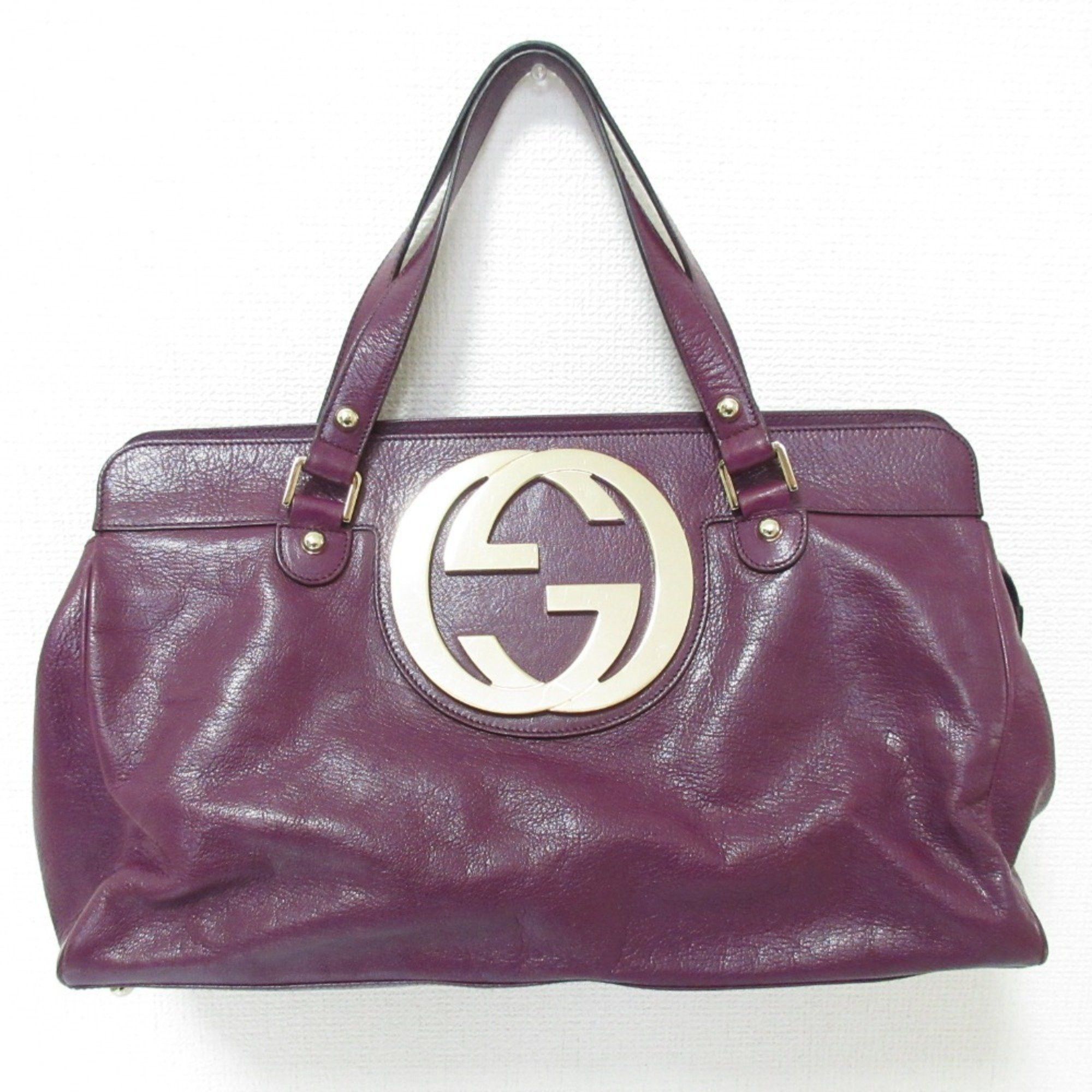Gucci Interlocking G Leather Handbag Tote Bag 131445 Purple Women's
