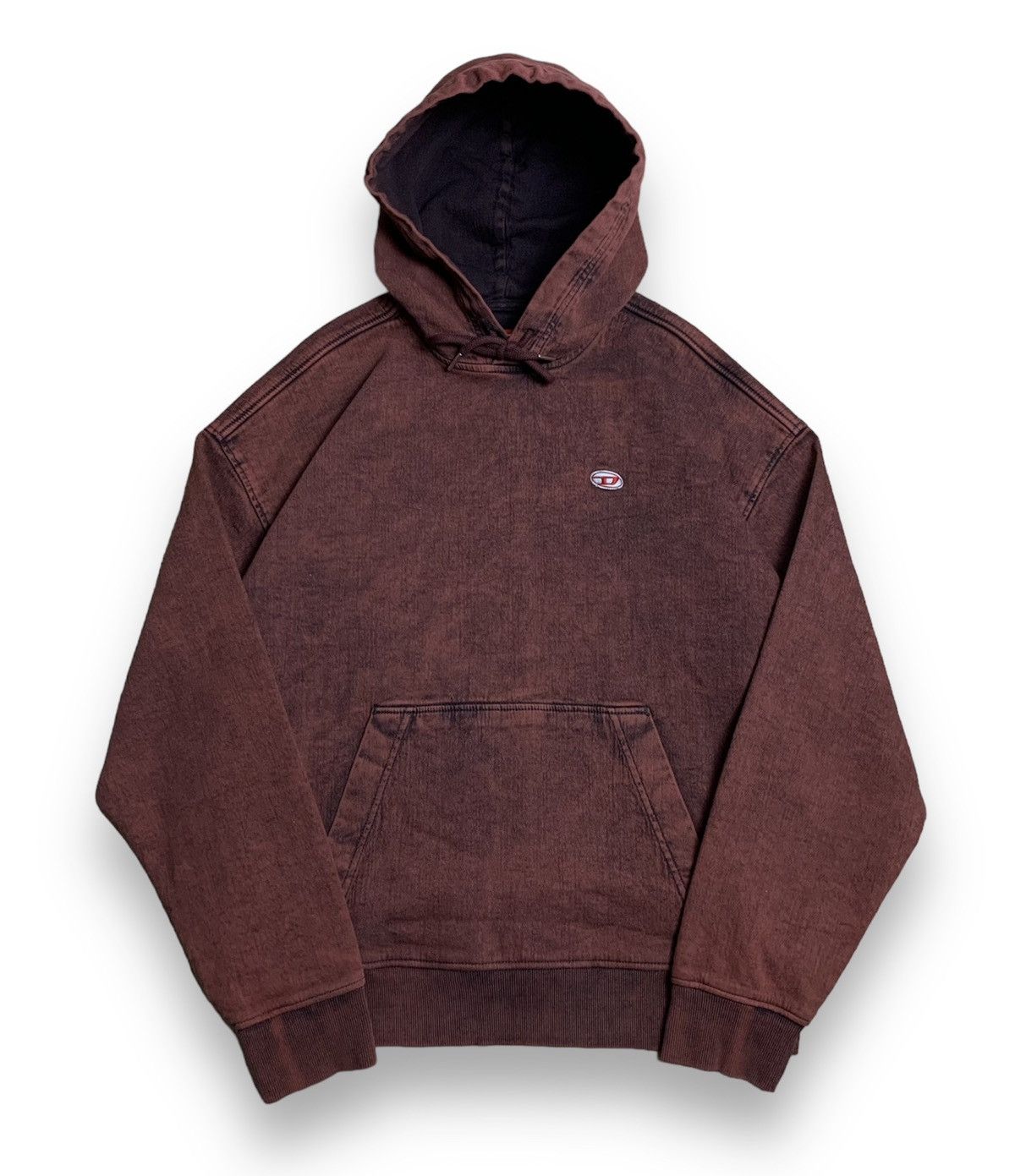 Image of Diesel Garment Dyed Washed Oversized Hoodie D-Um-Rib-Ne in Burgundy, Men's (Size XL)