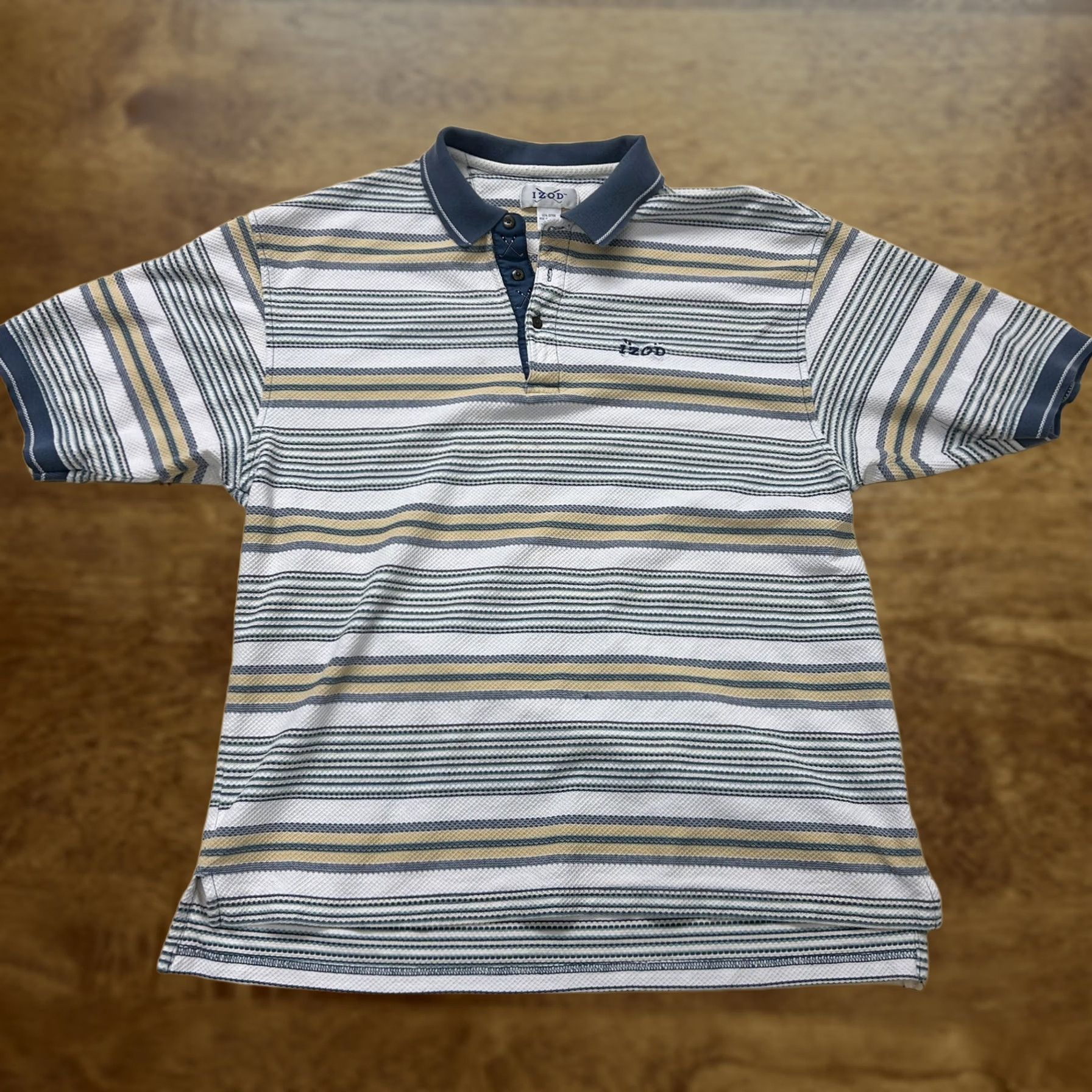 Izod Izod Polo Shirt Men Large White Stripe 100% Cotton Malaysia Casual Knit - Pre-Owned Size US L / EU 52-54 / 3 - 1 Thumbnail