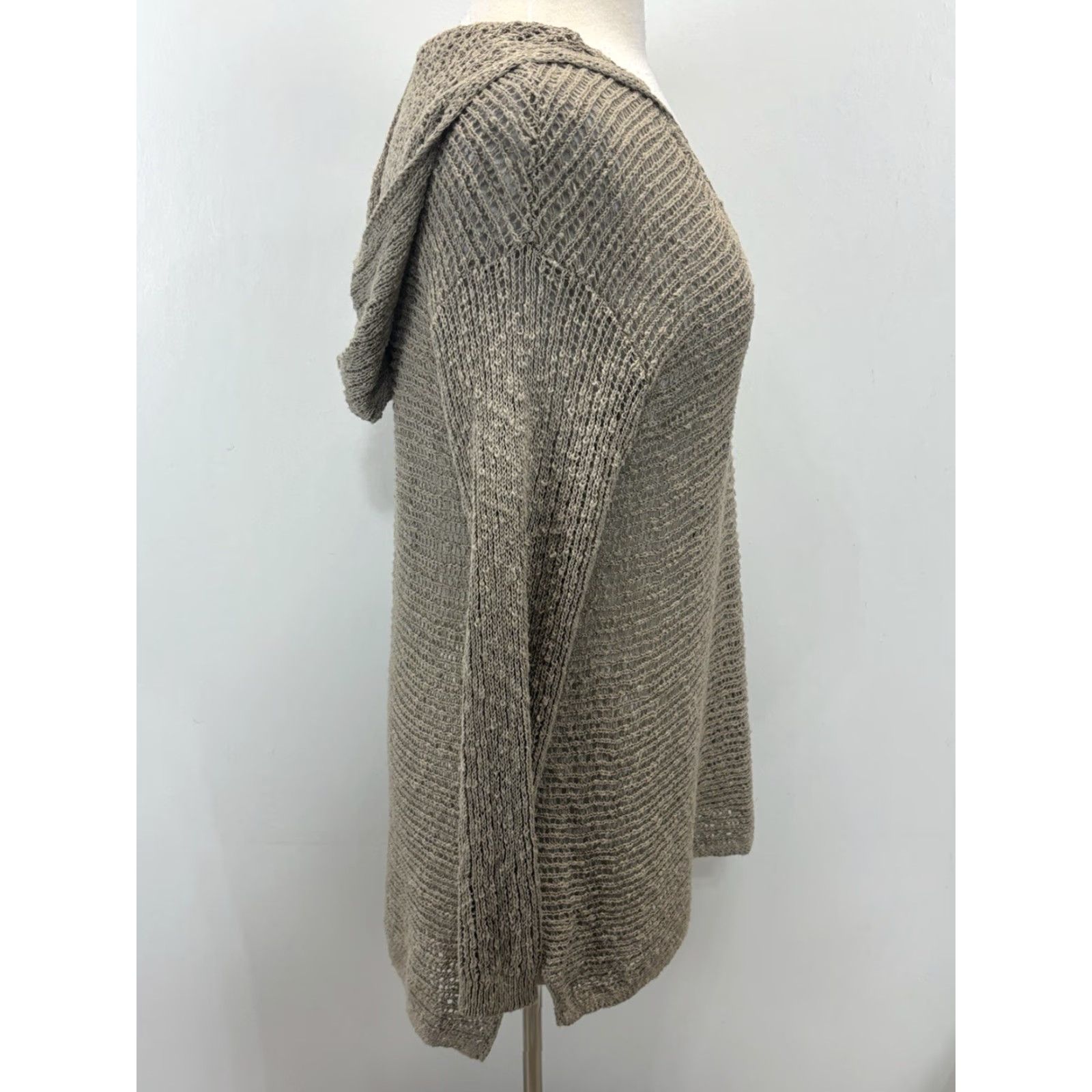 J. Jill J. Jill Open Knit Sweater Women’s Sz Small Hooded Tunic V-Neck Coastal Putty Grey/Tan Cotton Knit Long Sleeve Solid Regular Size S (Pre-owned) Size S / US 4 / IT 40 - 4 Thumbnail