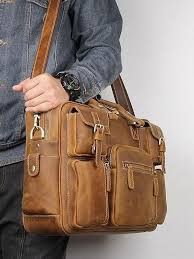 Genuine Leather Crazy Horse Durable Large Travel Messenger Bag Size ONE SIZE - 4 Thumbnail