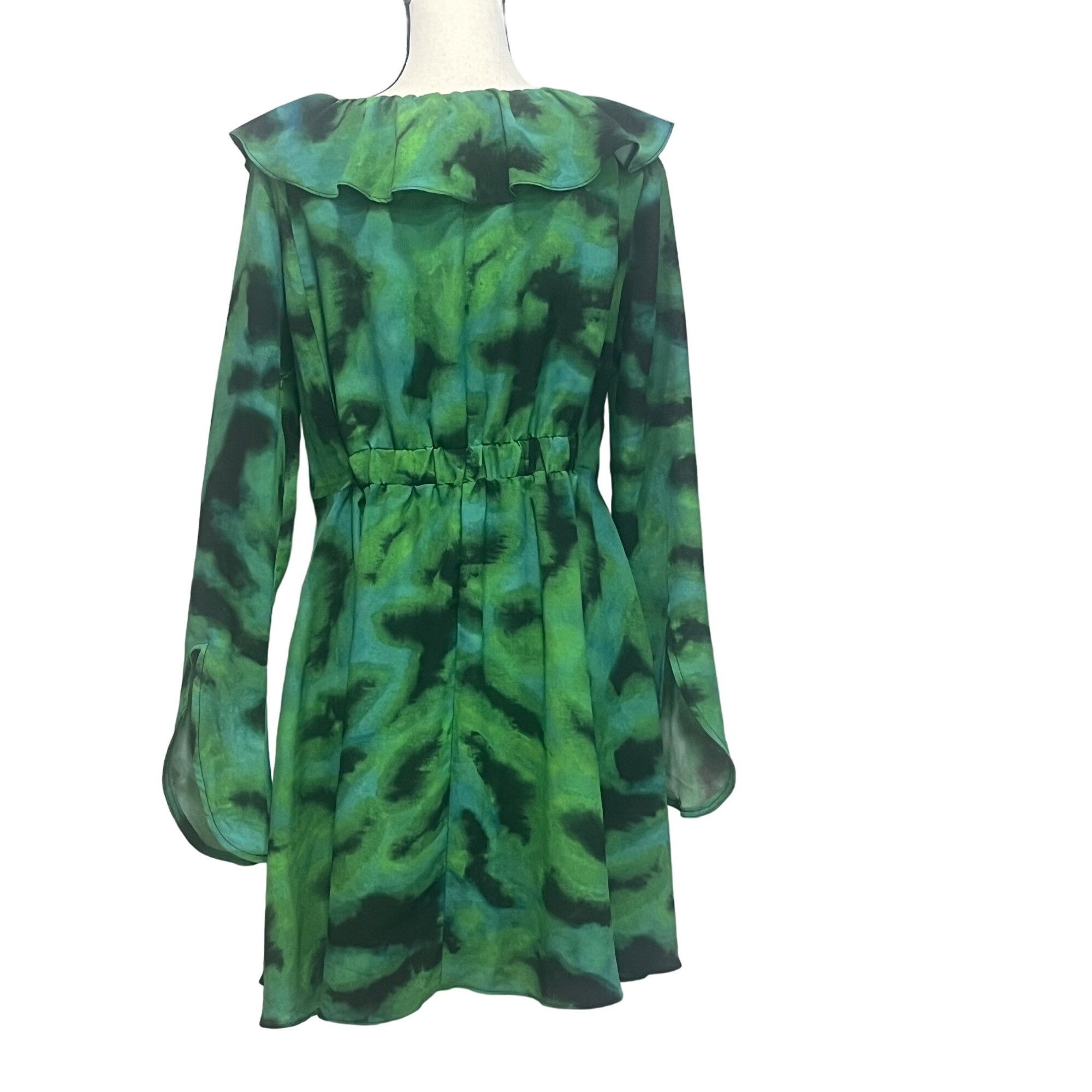 Topshop Topshop animal ruffle neck tea dress in green, US 8 Size M / US 6-8 / IT 42-44 - 3 Thumbnail