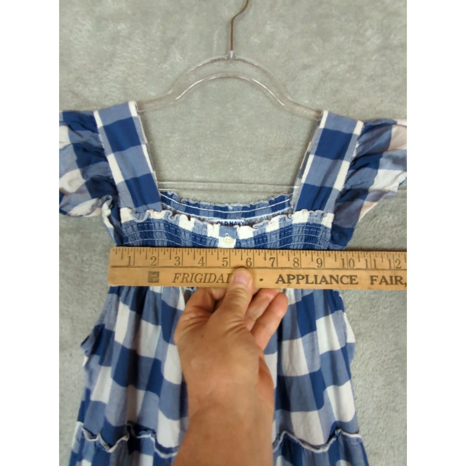 Old Navy Old Navy Midi Dress XS Blue White Check Smocked Gingham Cottagecore, Pockets, Lightweight, Sleeveless, Square Neck, Everyday Casual Women's Dress Size XS / US 0-2 / IT 36-38 - 4 Thumbnail