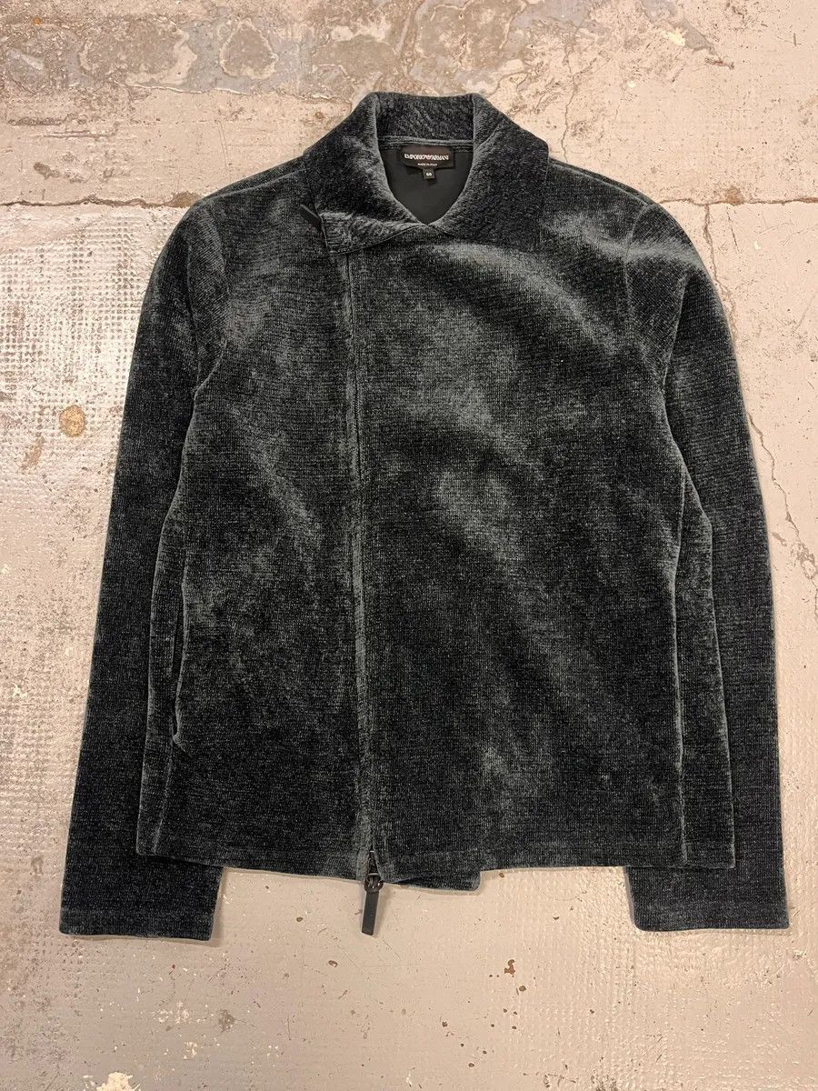 Emporio Armani 2010s Emporio Armani Navy Green Velvet Asymmetrical Jacket Size US M / EU 48-50 / 2 - 3 Thumbnail