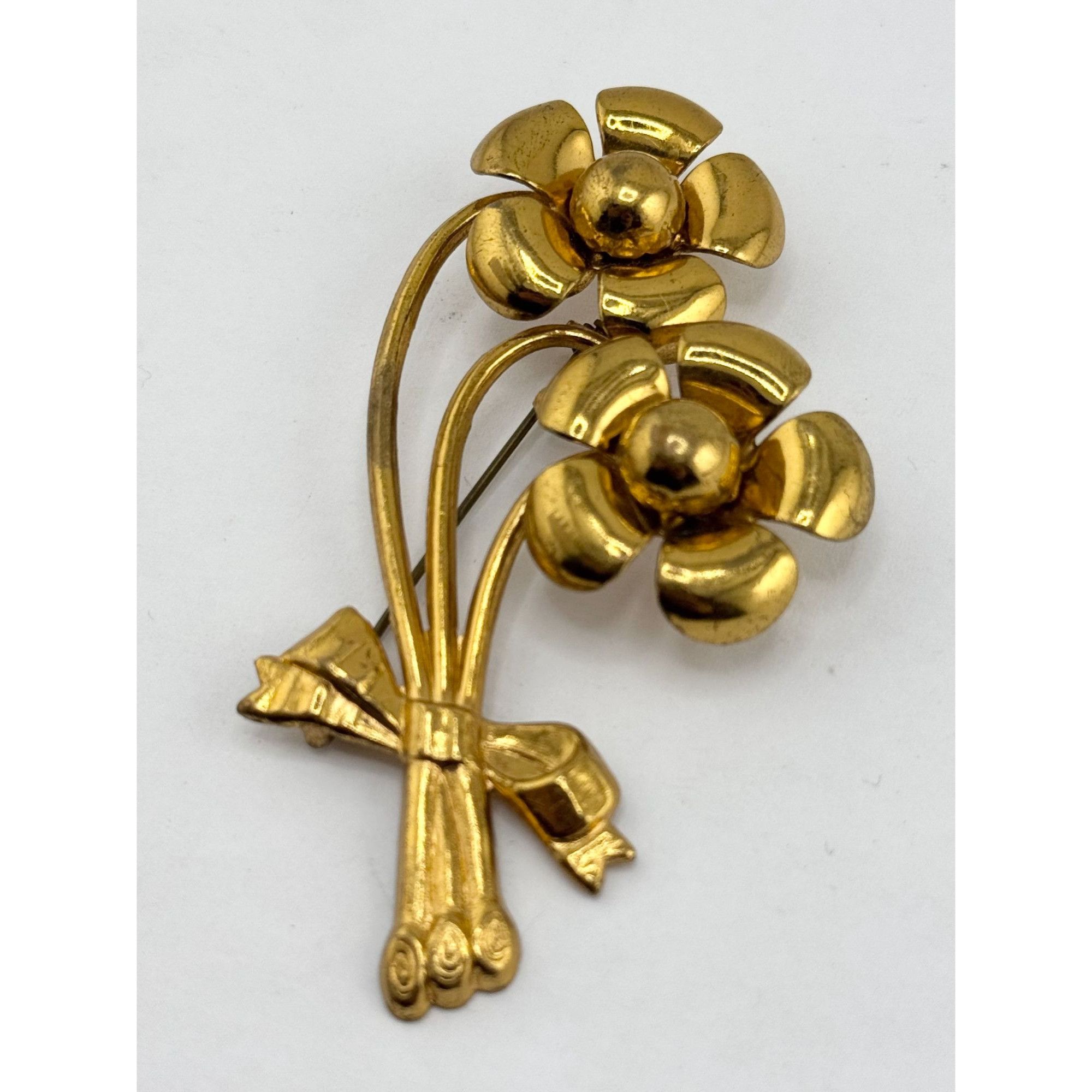 Vintage Vintage gold tone floral long stem flowers brooch pin Size ONE SIZE - 2 Thumbnail