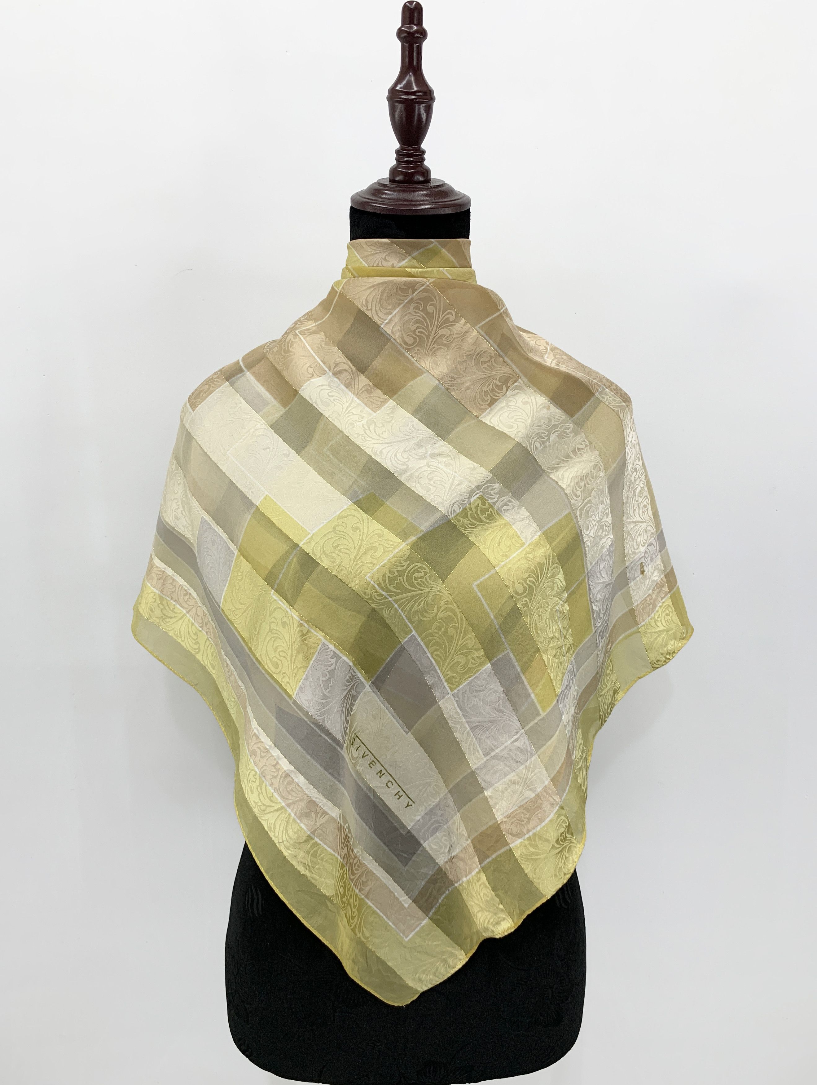 image of Vintage Givenchy Silk Scarf Shawl Scarves - Sca594 in Soft Green/Brown, Women's