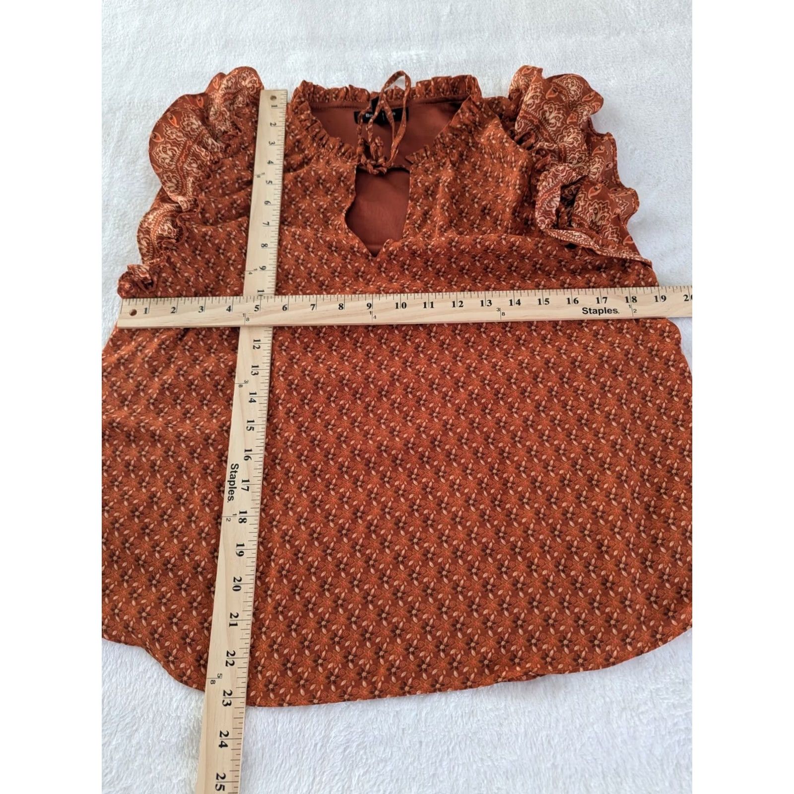 Bcbgmaxazria BCBGMAXAZRIA Blouse Short Sleeve Woman size M Orange Ruffle Peasant Paris Burnt Orange Size M / US 6-8 / IT 42-44 - 4 Thumbnail
