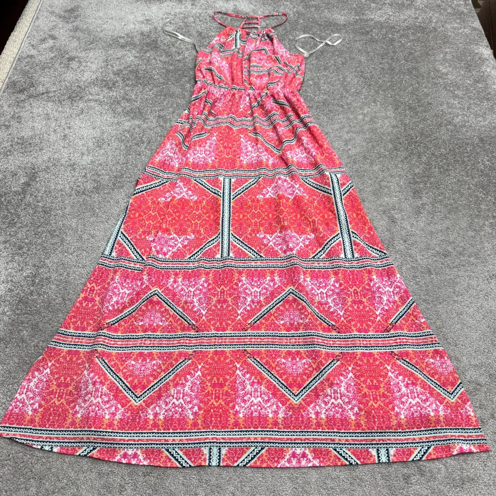 MINKPINK MINKPINK Geometric Halter Maxi Dress Women Medium Pink Orange Backless Slit NWOT Size M / US 6-8 / IT 42-44 - 2 Thumbnail