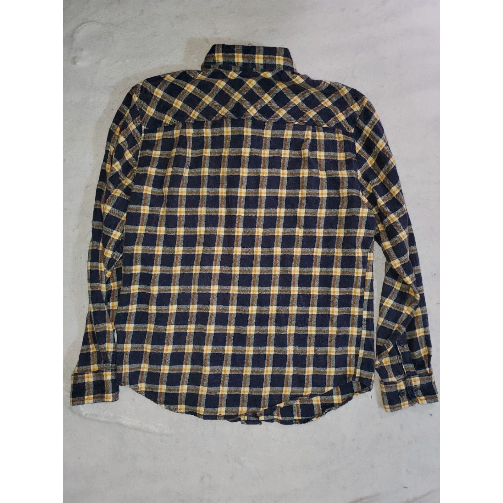 Vintage VINTAGE Woolrich Plaid FLANNEL Shirt Yellow/Navy Blue Check Long Sleeve Mens M Size US M / EU 48-50 / 2 - 6 Thumbnail