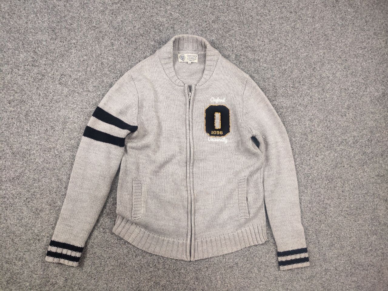 Oxxford Clothes Vintage Oxford University Pulover Logo Knit Zip Gray Sweater Size US L / EU 52-54 / 3 - 10 Thumbnail