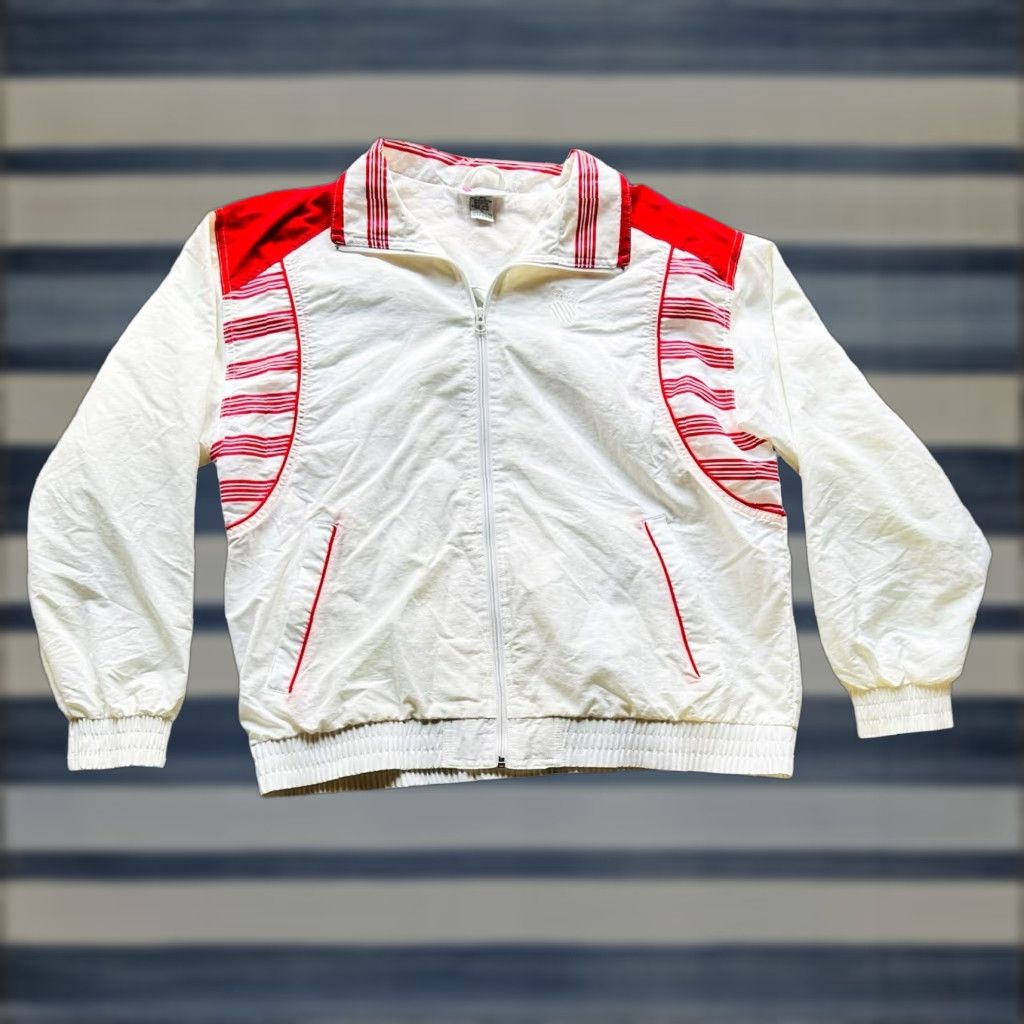 FRED VINTAGE K Swiss Apparel Men's Full Zip Jacket Windbreaker White & Red SZ L Size US L / EU 52-54 / 3 - 1 Thumbnail