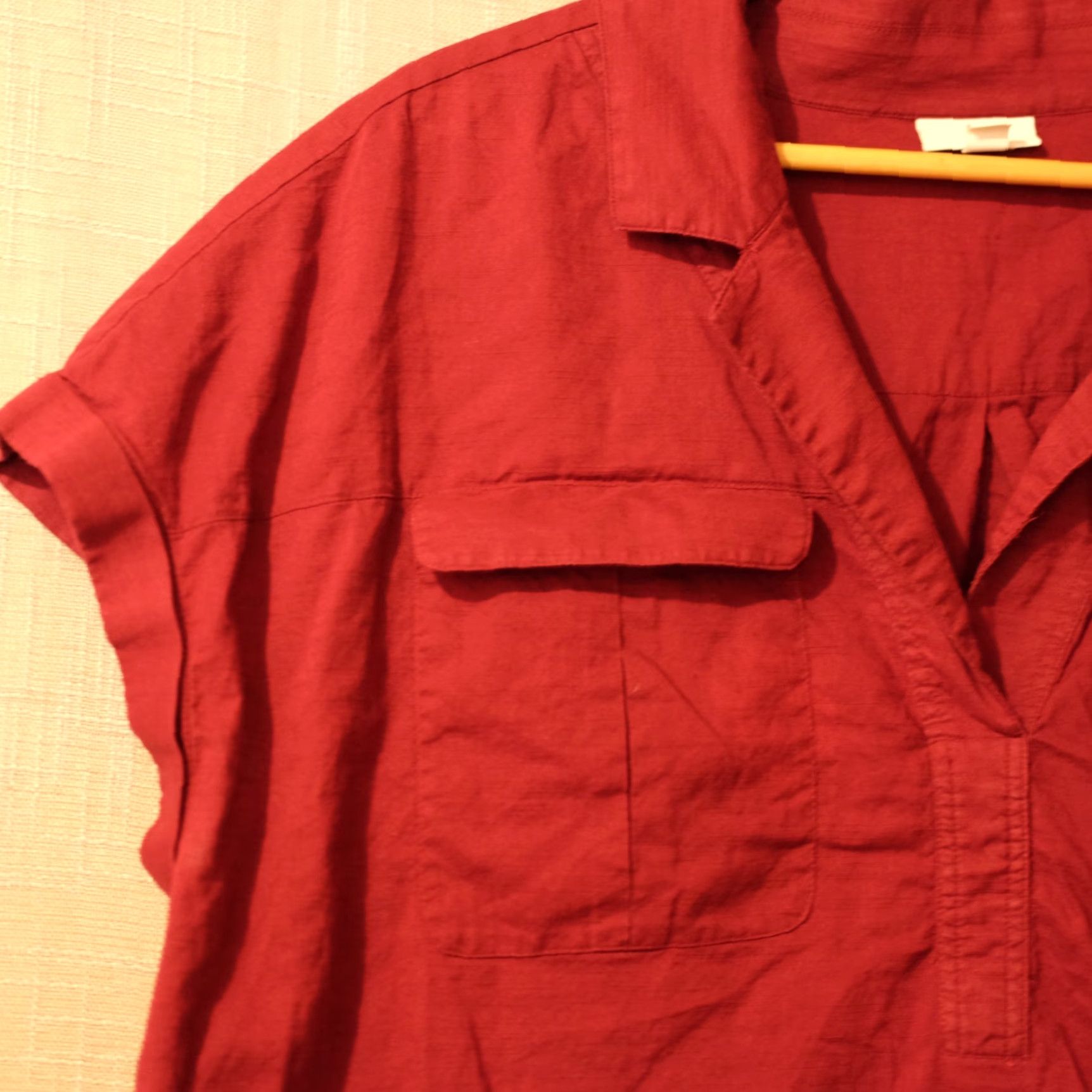 J. Jill J Jill Blouse Shirt Dark Red 2X Women's 100% Cotton Lightweight Dolman Sleeve Pullover Short Sleeve Pockets Size XXL / US 16-18 / IT 52-54 - 2 Thumbnail