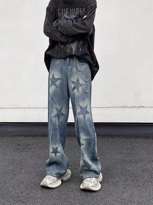 VIBE Retro street star print washed distressed jeans Size US 31 - 6 Thumbnail