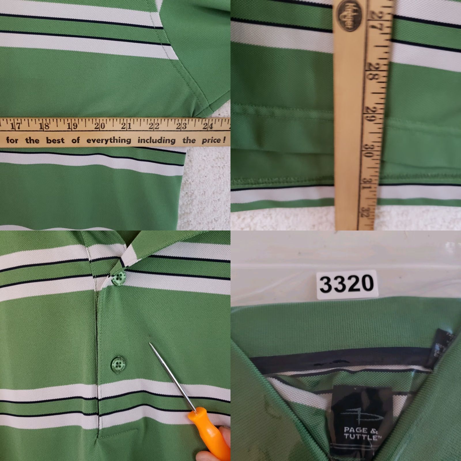 Vintage Page & Tuttle Golf Polo Cool Swing Mens L Green White Striped Short Slv Shirt Size US L / EU 52-54 / 3 - 9 Thumbnail