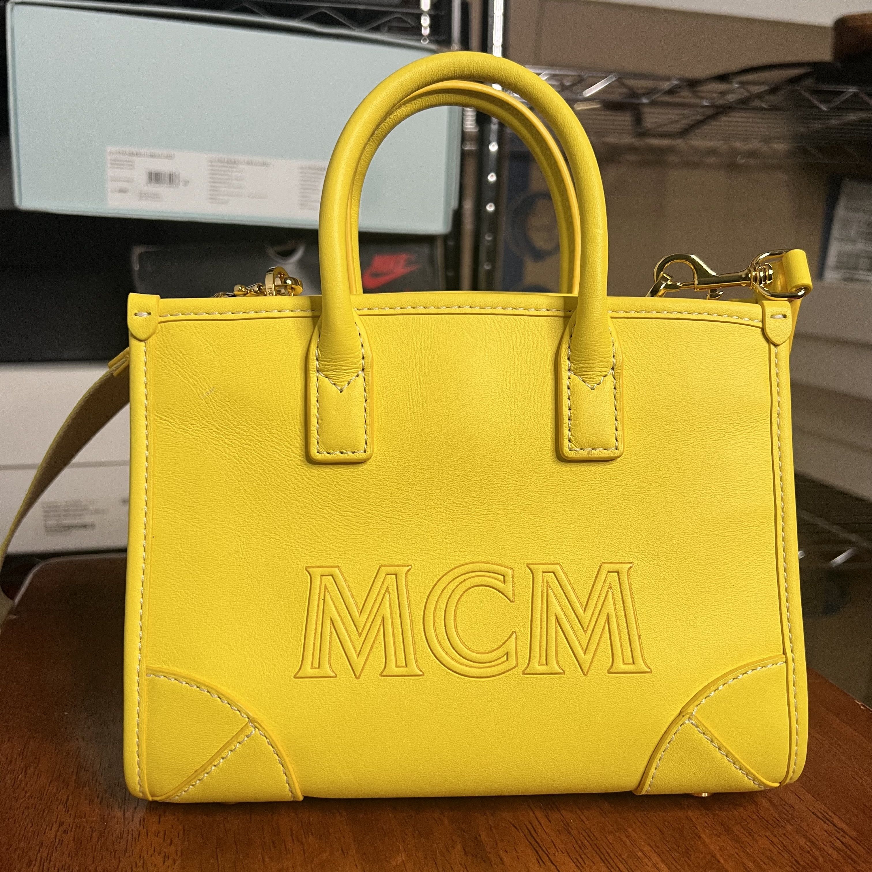 MCM MCM Mini Tonal Logo Leather Tote Bag Yellow Size ONE SIZE - 2 Thumbnail