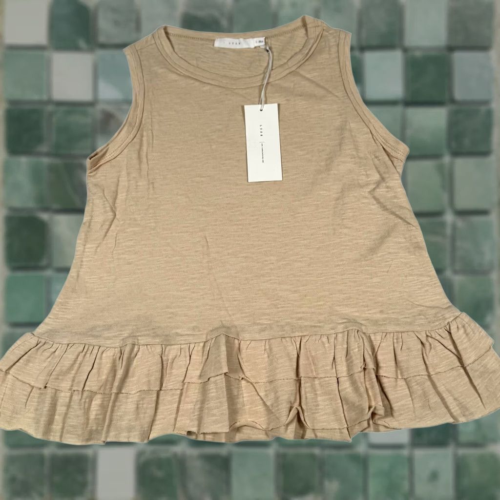 Vintage Lush Tank Top Womens Small Beige Ruffle Hem Sleeveless Jersey Knit Casual Spring Summer Ladies Sleeveless Crew Neck Pattern: Solid Women Size S / US 4 / IT 40 - 1 Thumbnail