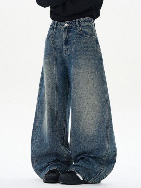 Japanese Brand Men's high-street wide-leg washed distressed scimitar jeans Size US 32 / EU 48 - 3 Thumbnail