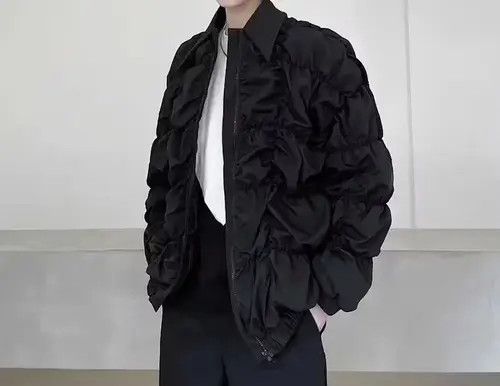 image of Vintage Streetwear Black Pleated Stacked Jacket, Men's (Size Large)