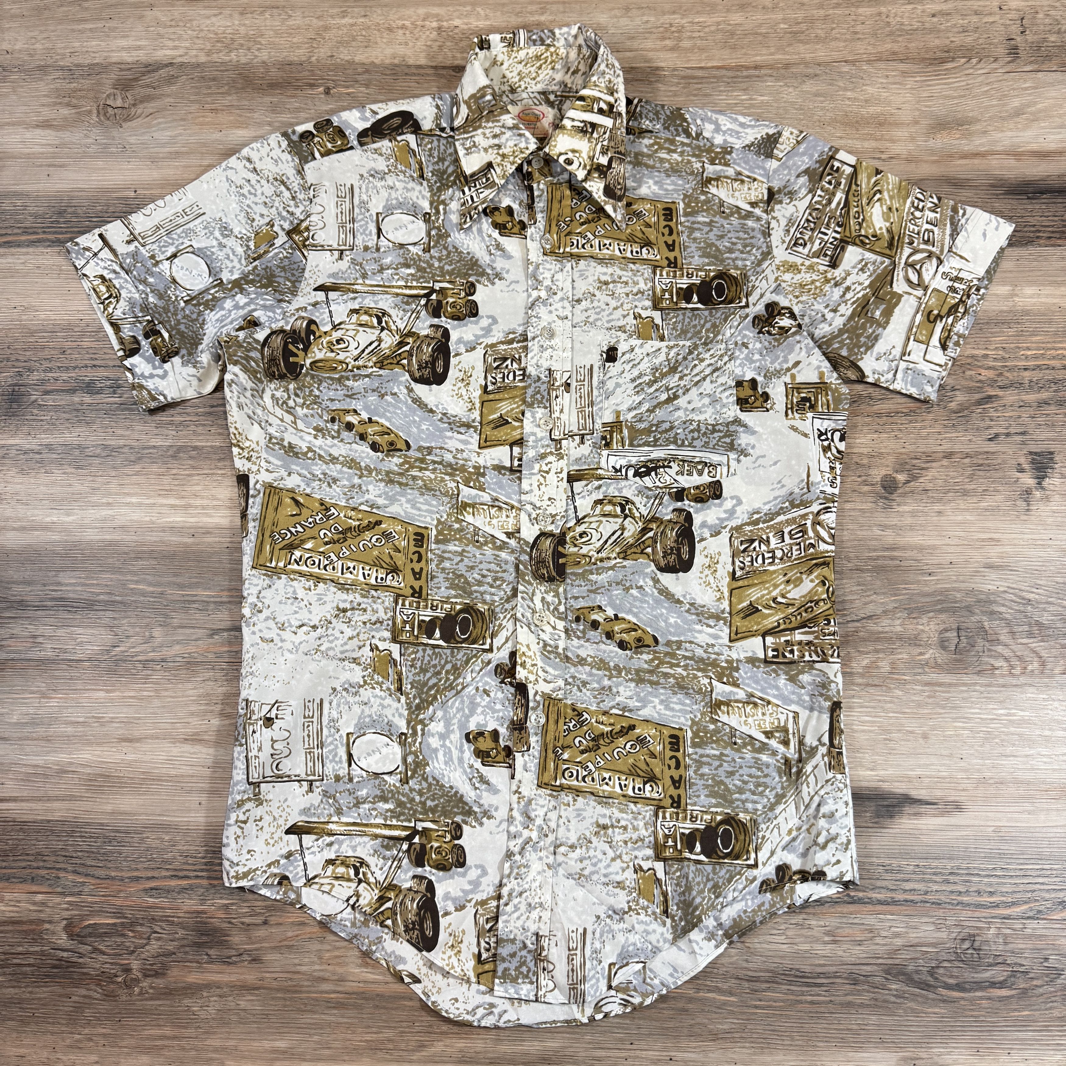 Mercedes-Benz × Vintage 70s Vintage Hawaiian Shirt Mercedes F1 Indy Racing Polyester Size US M / EU 48-50 / 2 - 1 Thumbnail