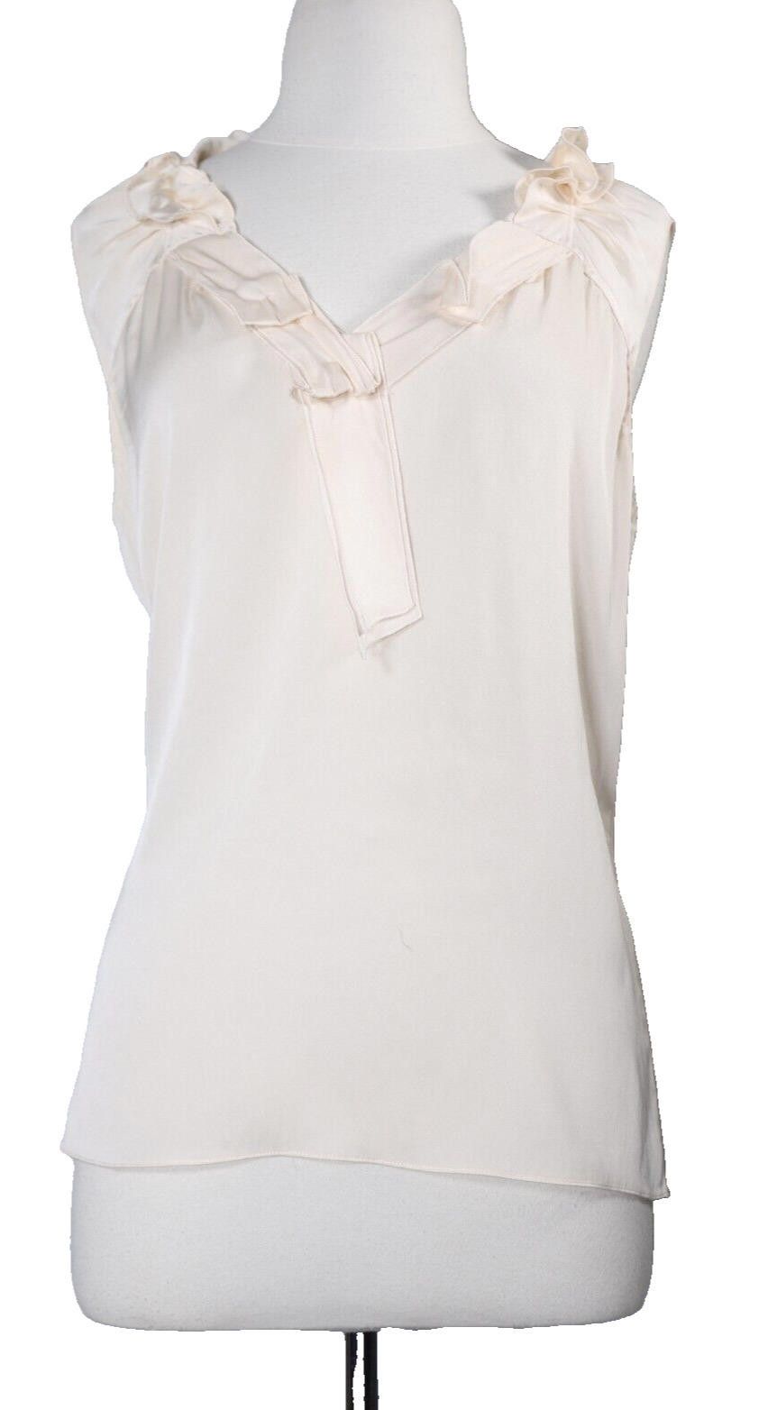 Elie Tahari Elie Tahari Medium Ivory Silk Satin Shirt Top V-Neck Blouse Size M / US 6-8 / IT 42-44 - 8 Thumbnail