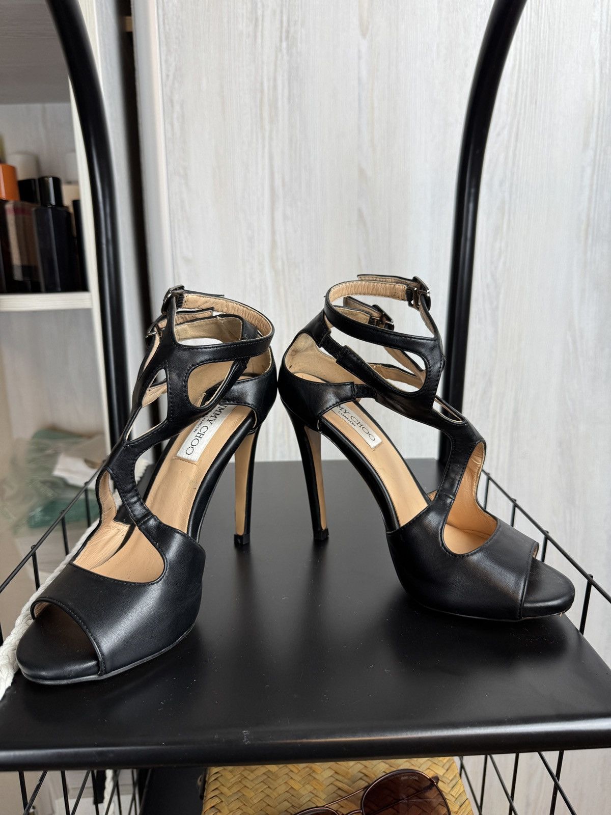 Jimmy Choo Jimmy Choo Black Leather Caged Ankle Sandals Heels Size US 7 / IT 37 - 7 Thumbnail