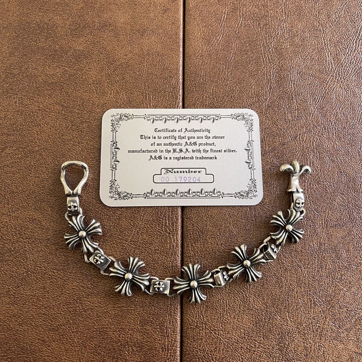 A&G Rock 925 Sterling Silver Cross Link Fleur De Lis Bracelet Size ONE SIZE - 2 Thumbnail