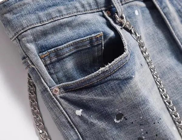 Japanese Brand VIBE High street ripped angel print chain jeans Size US 32 / EU 48 - 6 Thumbnail