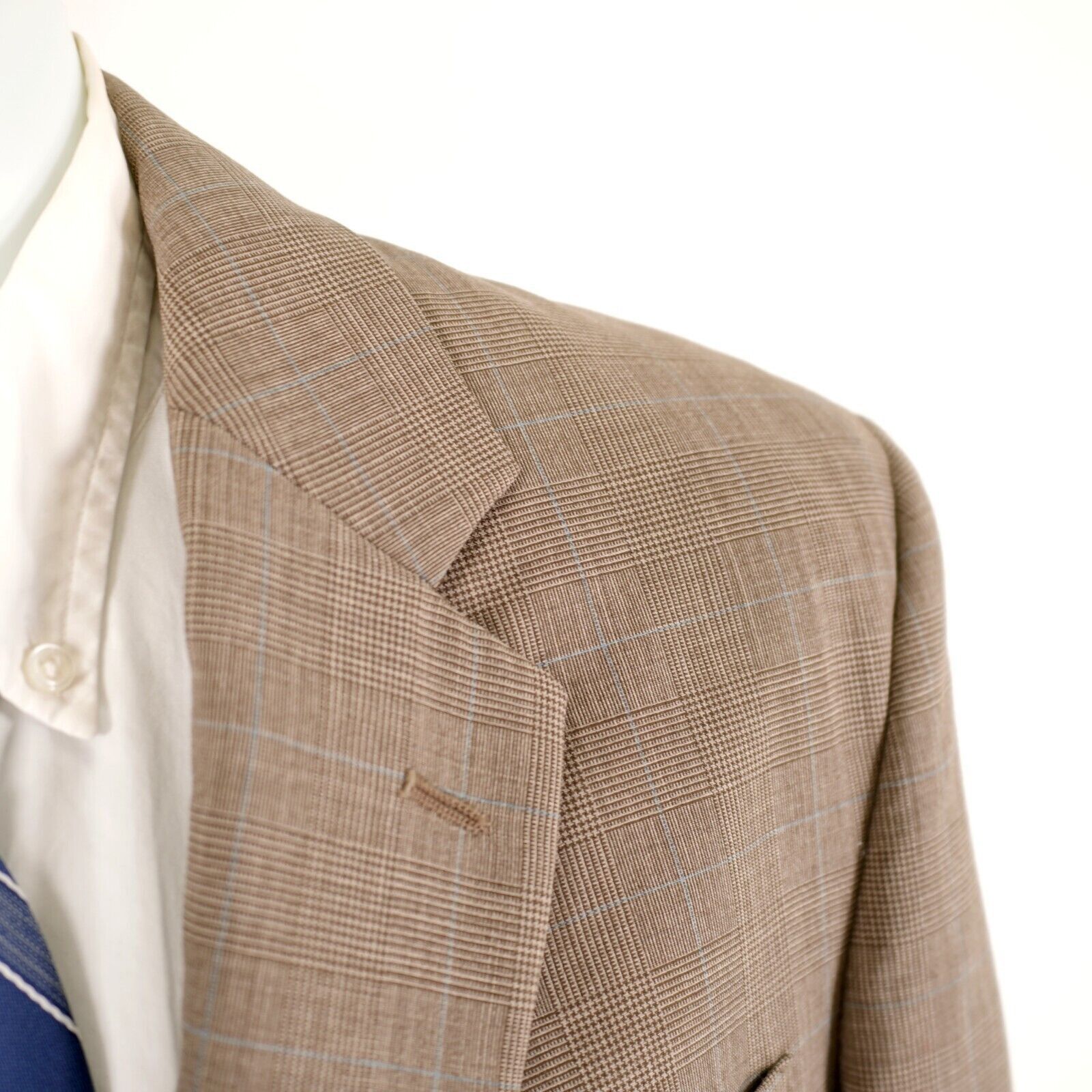 Jos. A. Bank DAMAGED Jos A Bank Wool Tan Glen Plaid Blue Windowpane Blaze Size 44R - 4 Thumbnail