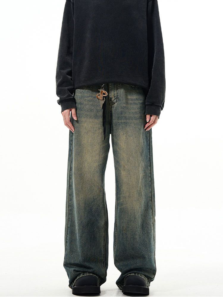 Japanese Brand Men's retro washed jeans cleanfit straight wide leg loose Size US 32 / EU 48 - 1 Thumbnail