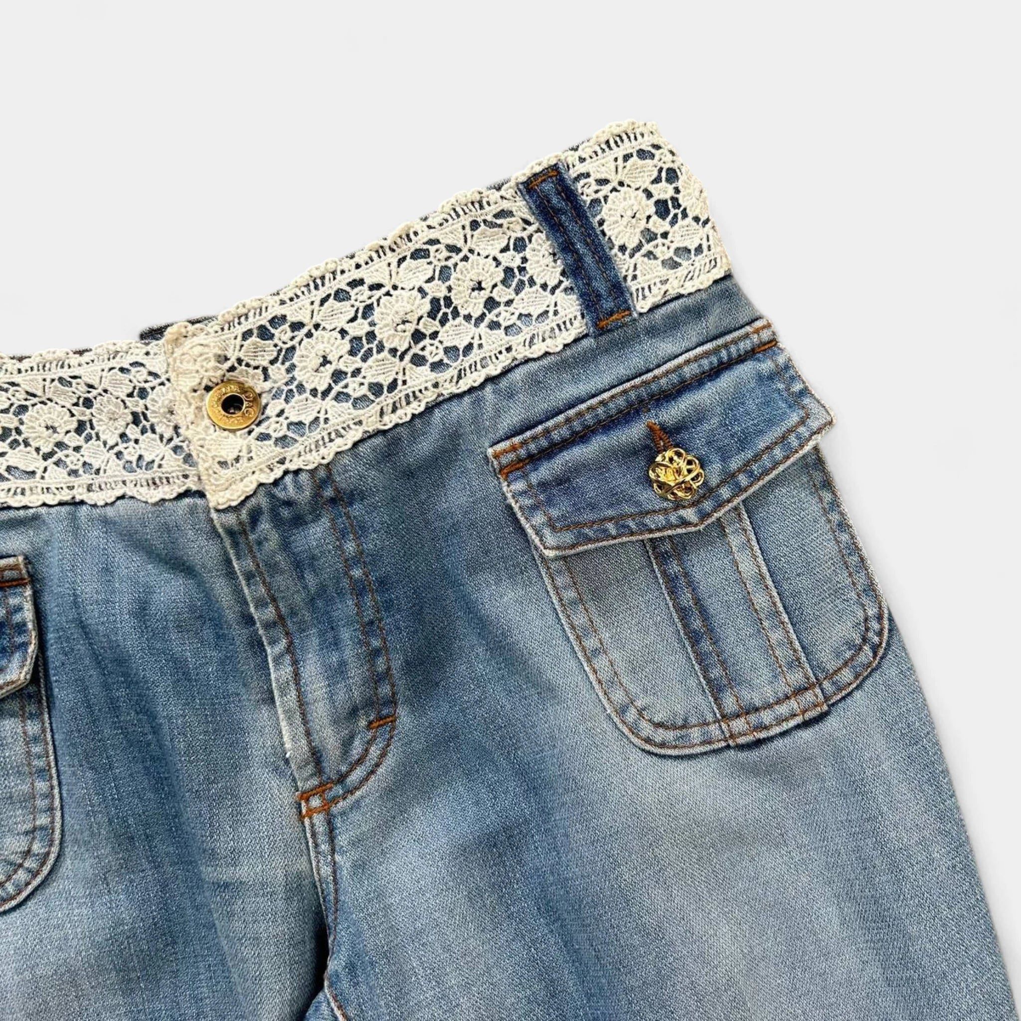 Dolce & Gabbana Dolce & Gabbana 2000's Crochet Detail Blue Jeans Size 25" / US 0 / IT 36 - 2 Thumbnail