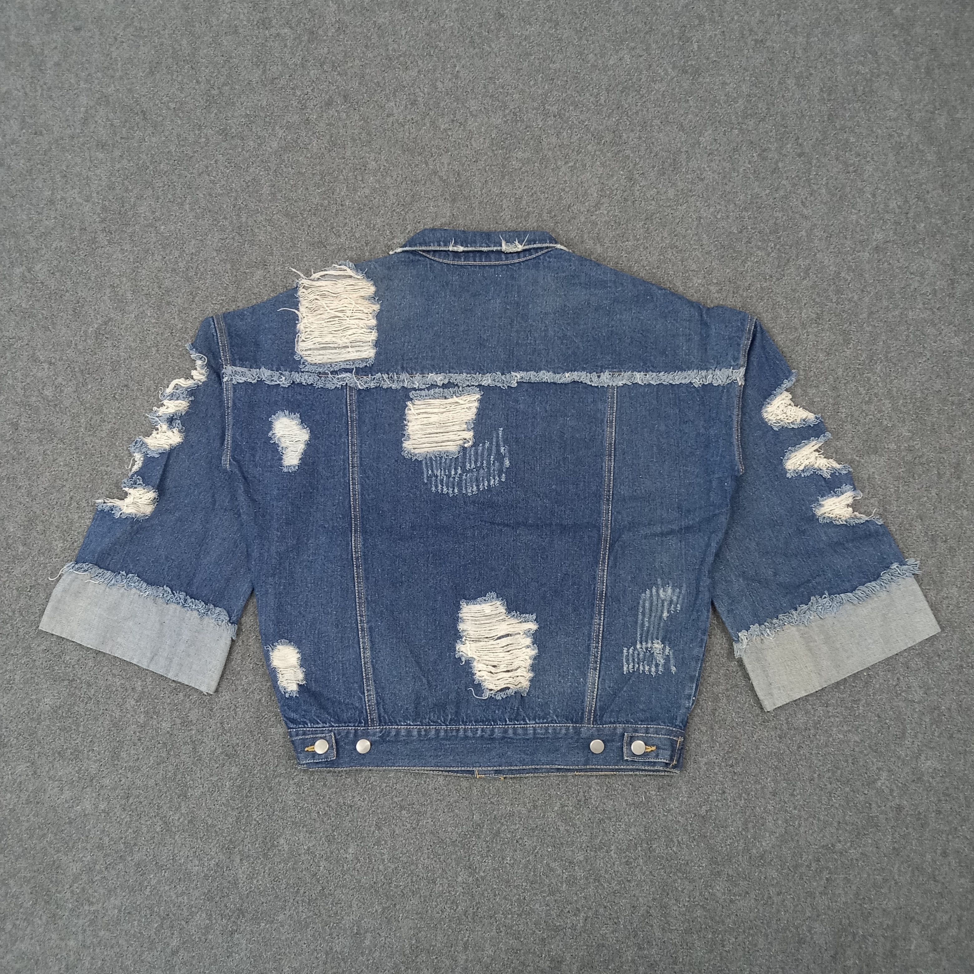 For All To Envy ENVYM Designer Sleeve Raw Hem Ripped Denim Jacket C266N20 Size US L / EU 52-54 / 3 - 4 Thumbnail