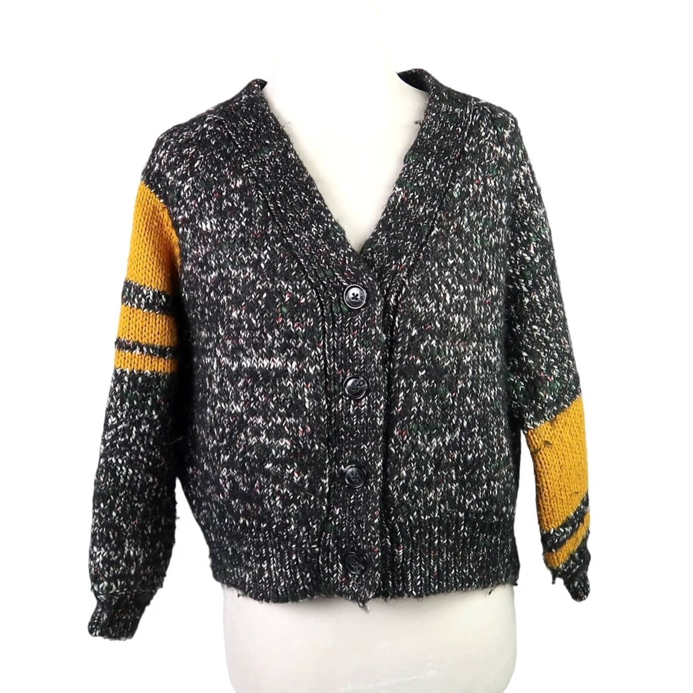 Bdg VINTAGE BDG Urban Outfitters cardigan sweater XS black marled knit varsity stripe cardigan XS Women Sized Long Sleeve Wool Blend Cardigan Casual Women Size XS / US 0-2 / IT 36-38 - 2 Thumbnail