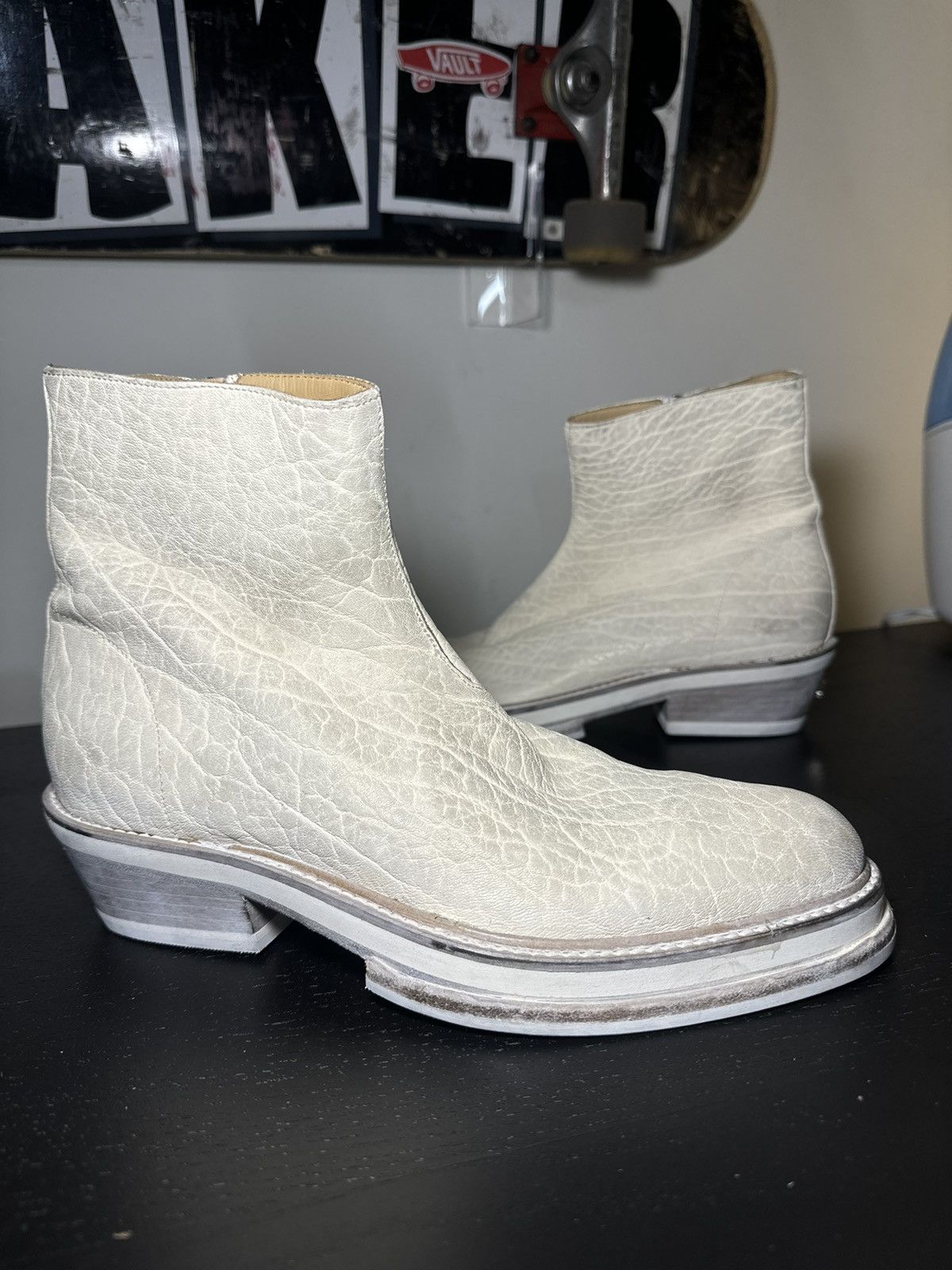424 424 White Zip Shine Calf Cuban Boots Size US 7.5 / EU 40-41 - 3 Thumbnail