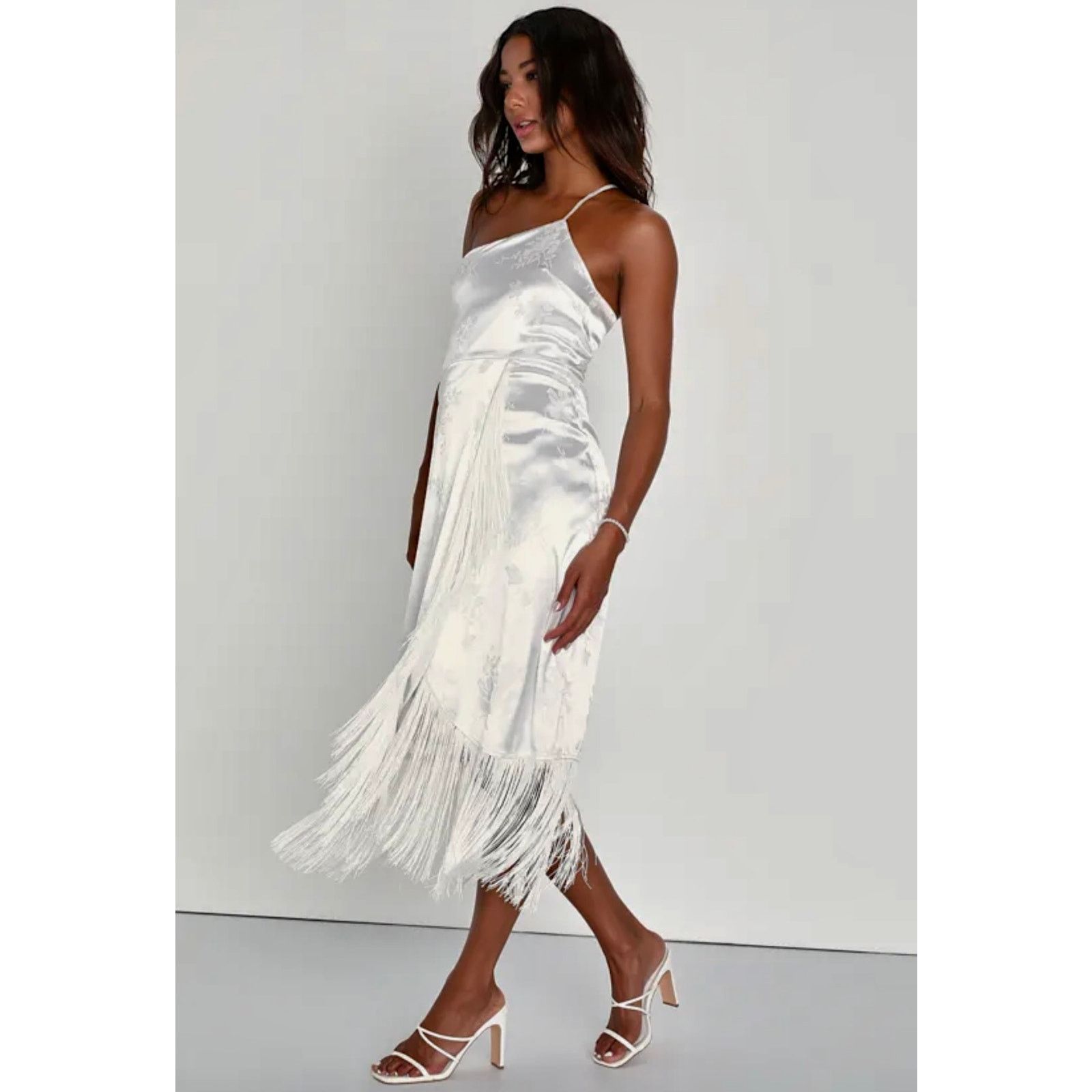 Other Lulus On the Dance floor White Jacquard Fringe Midi Dress XS Size XS / US 0-2 / IT 36-38 - 19 Thumbnail