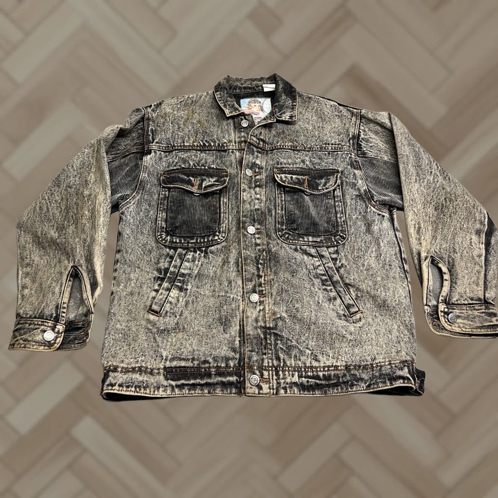 Denime Whipp Denim Jacket Shirt Mens Acid Wash Trucker Corduroy Patches M Vintage Style Bomber Jacket Short Length Cotton Lining Solid Pattern Casual Travel Size US M / EU 48-50 / 2 - 1 Thumbnail